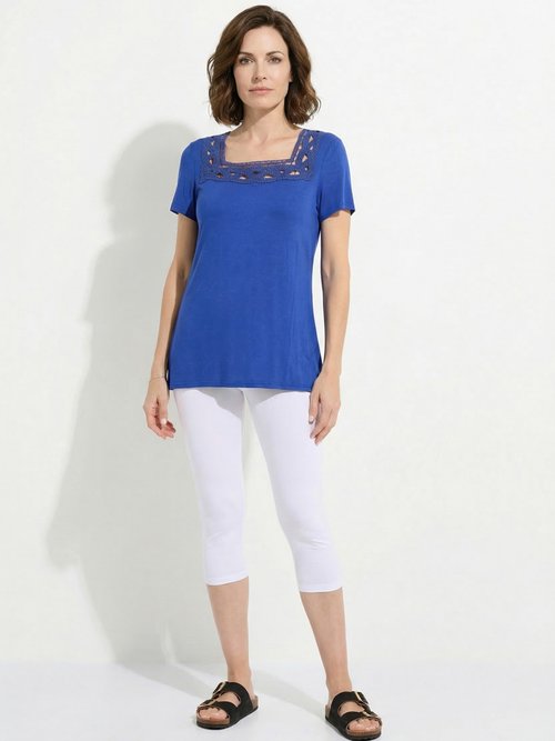 T-shirt long évasé col carré effet brodé Femme Bleu CYRINA SF1