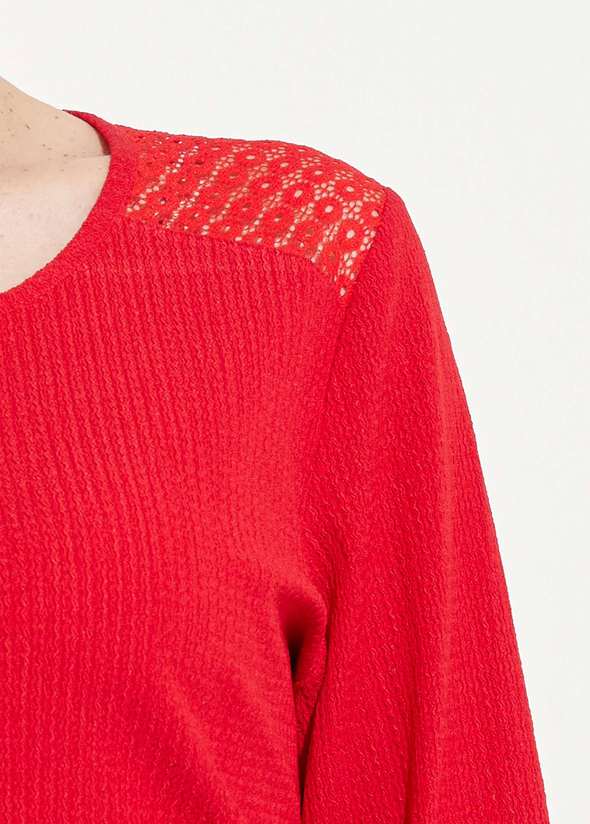 T-shirt maille gaufrée dentelle encolure bijou Femme Rouge CYRUS DE2