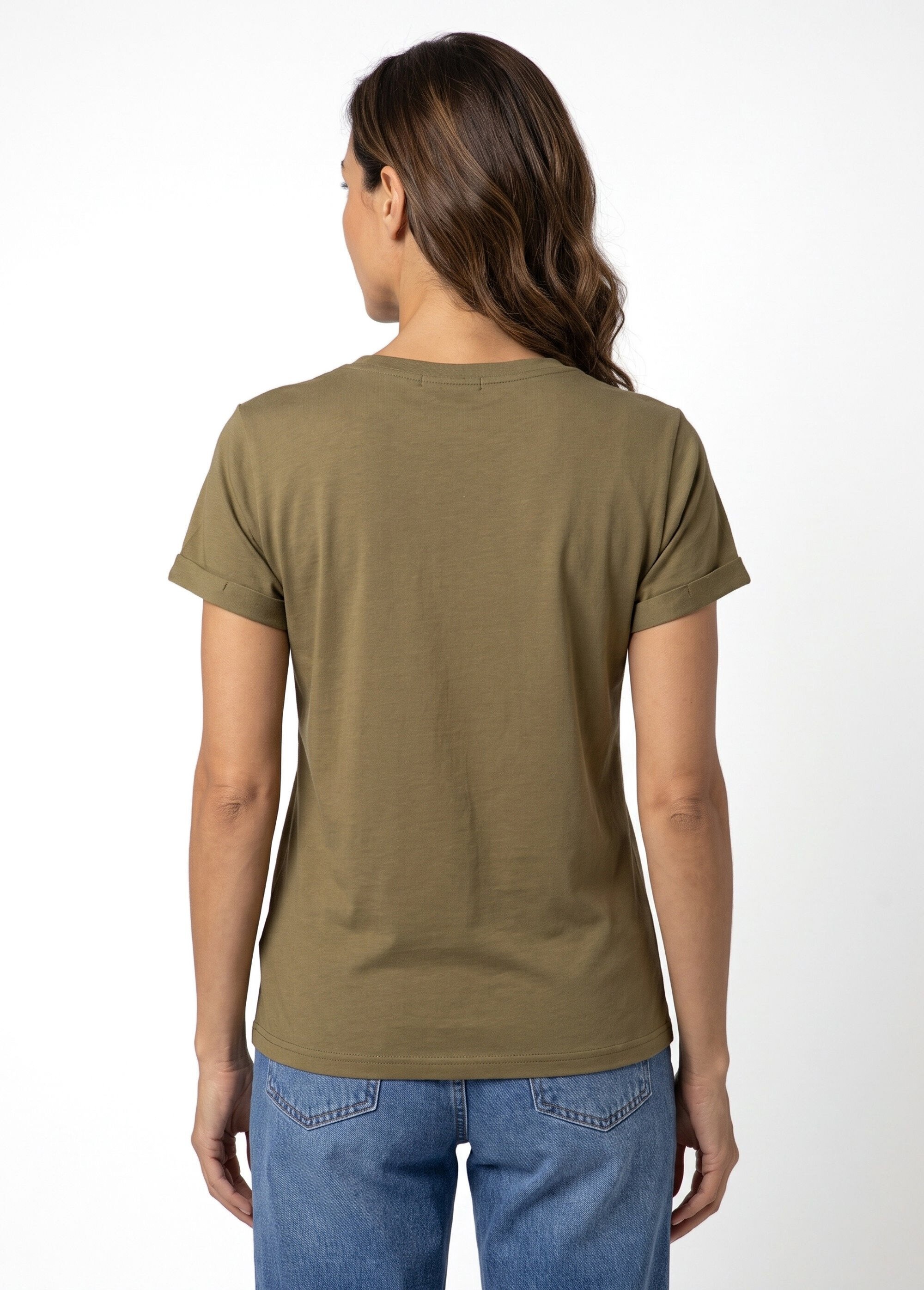 T-shirt manches courtes broderie coeur Femme Vert IA-M502 DO1
