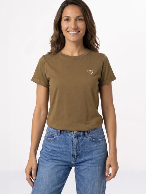 T-shirt manches courtes broderie coeur Femme Vert IA-M502 FA1