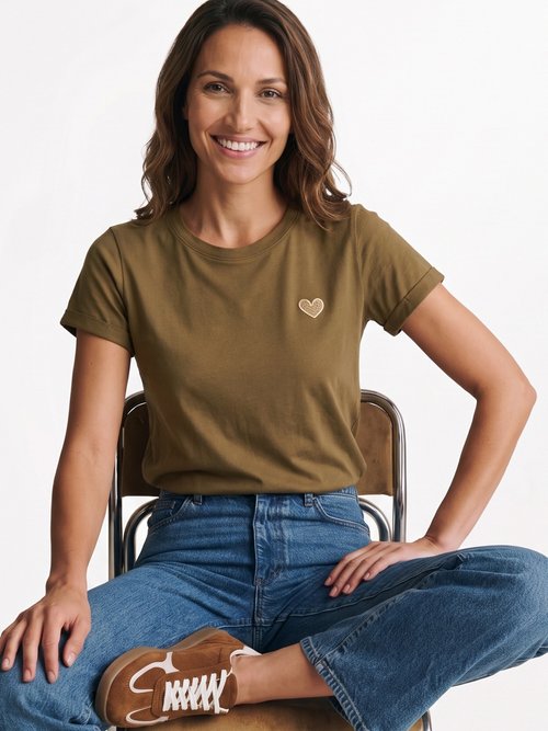 T-shirt manches courtes broderie coeur Femme Vert IA-M502 MV1