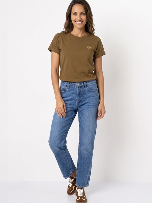 T-shirt manches courtes broderie coeur Femme Vert IA-M502 SI1