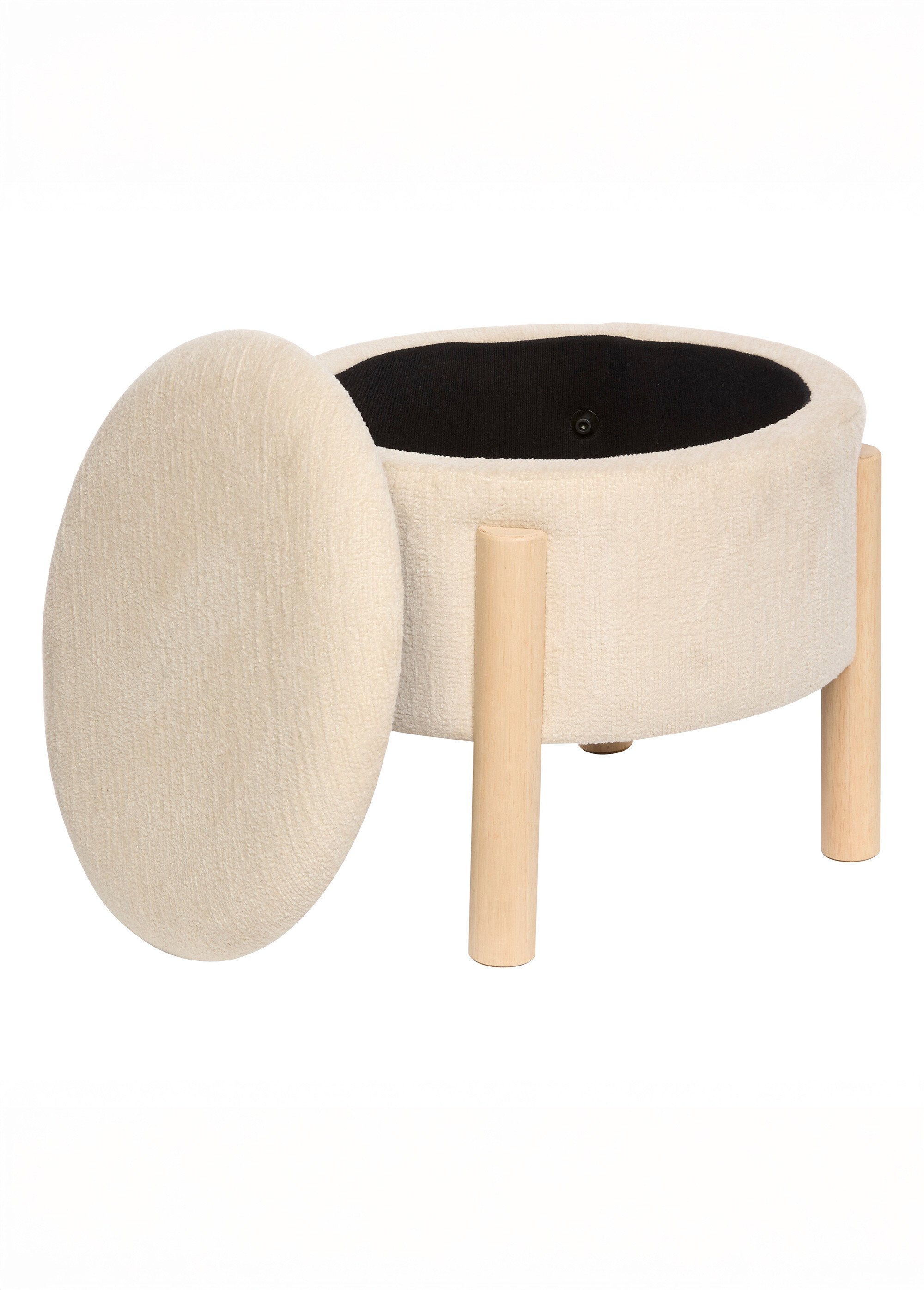 Tabouret en bouclette, coffre rangement