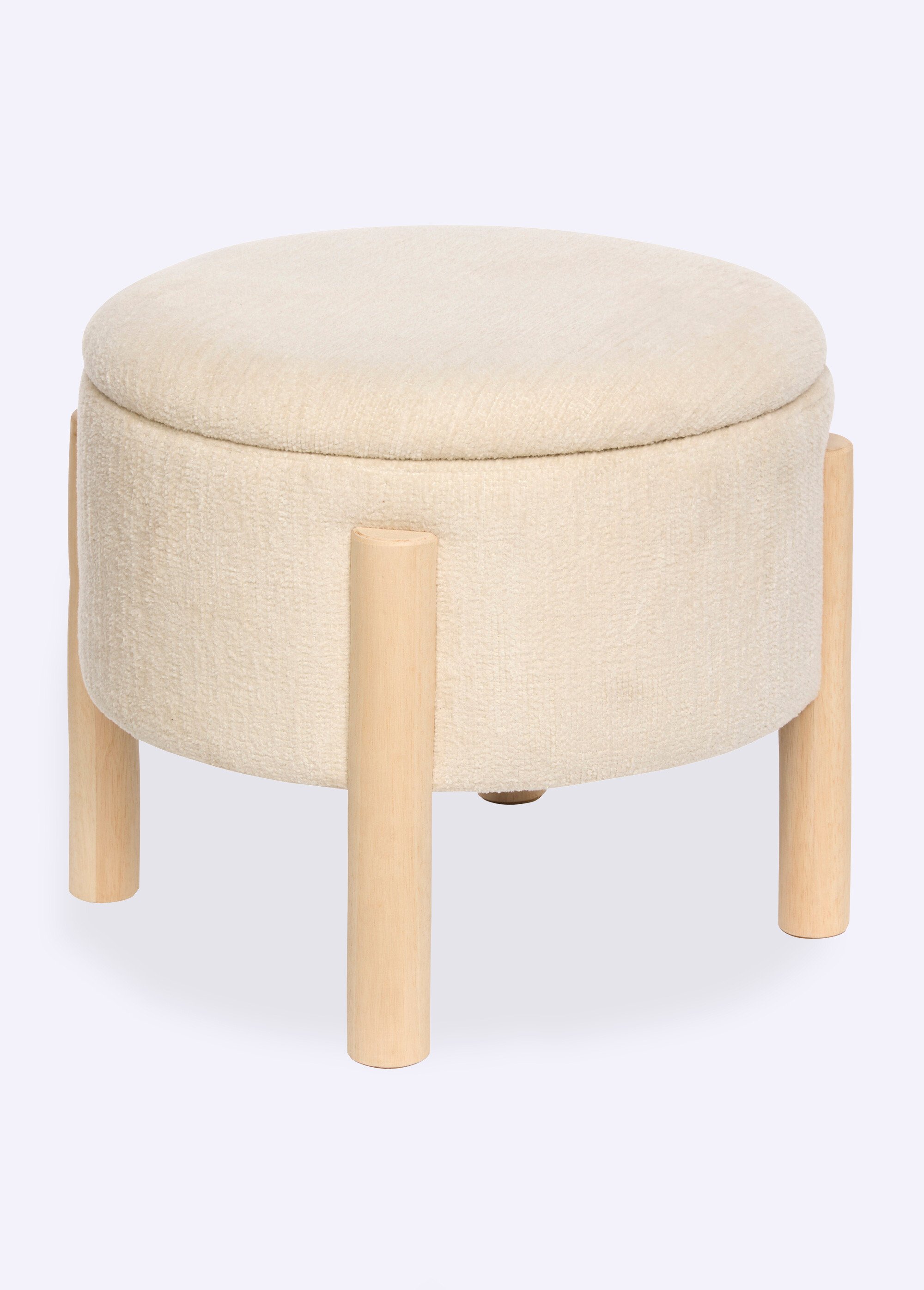Tabouret en bouclette, coffre rangement