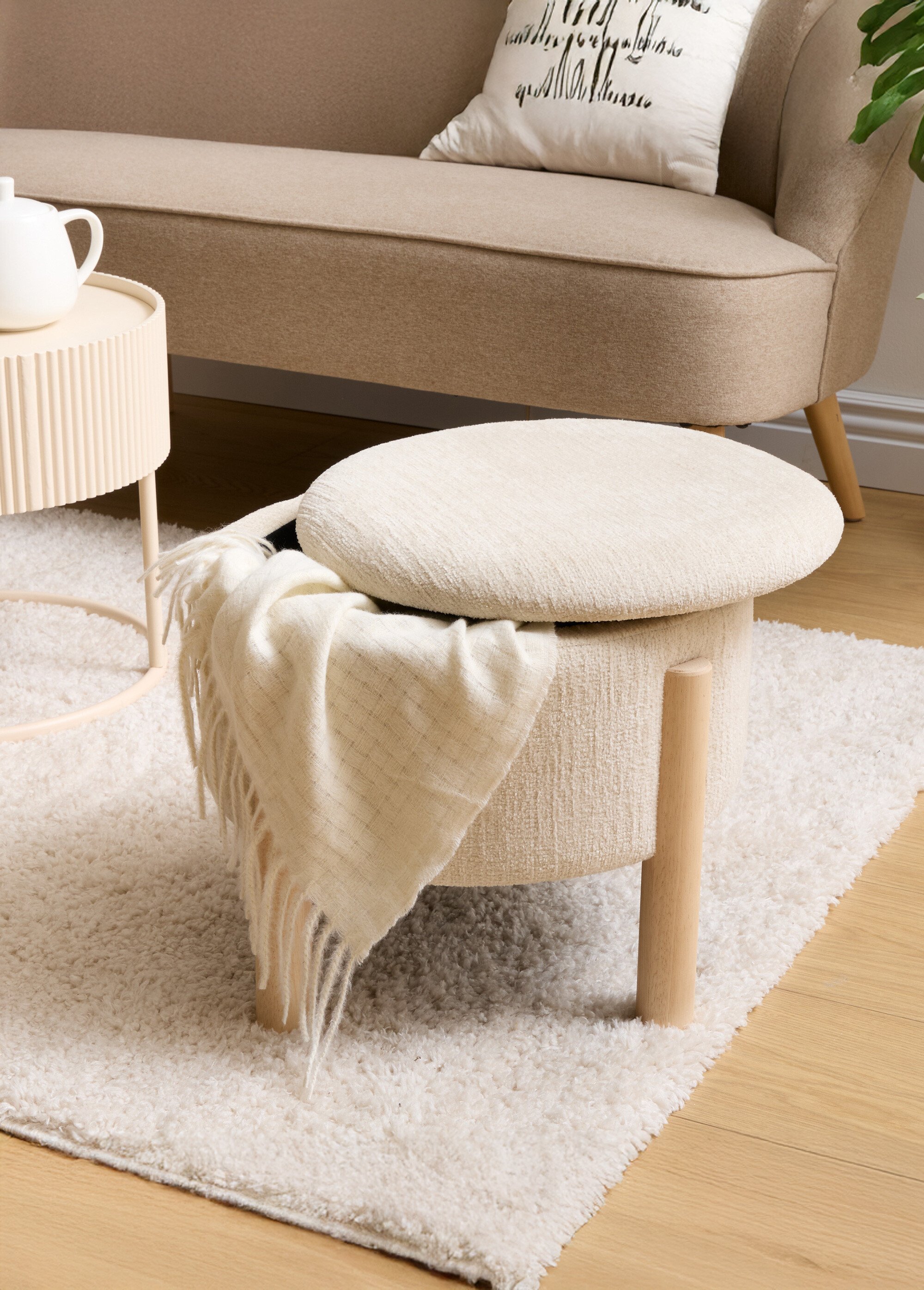 Tabouret en bouclette, coffre rangement BEIGE JJA-214222A SI1