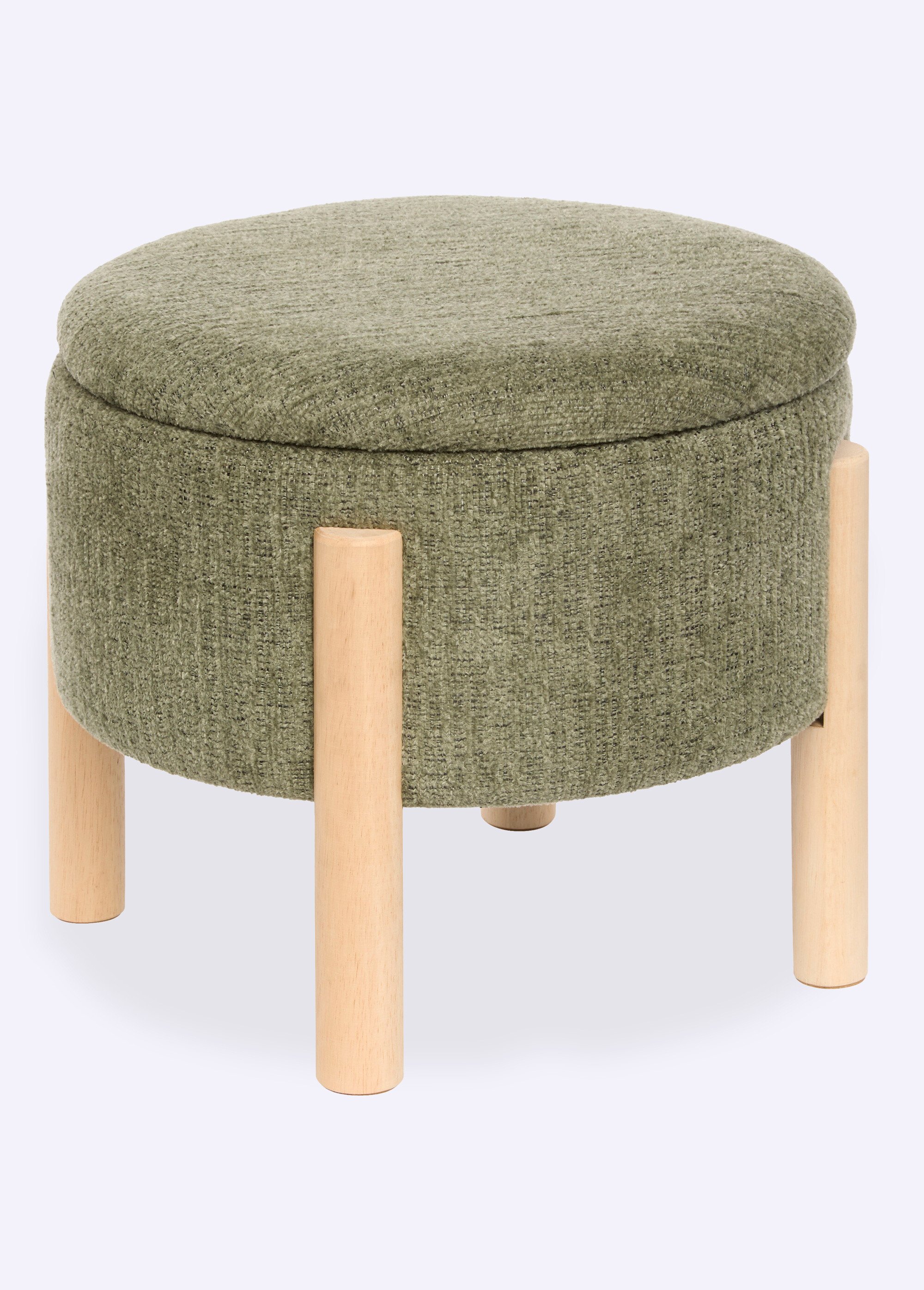 Tabouret en bouclette, coffre rangement VERT JJA-214222A FA1