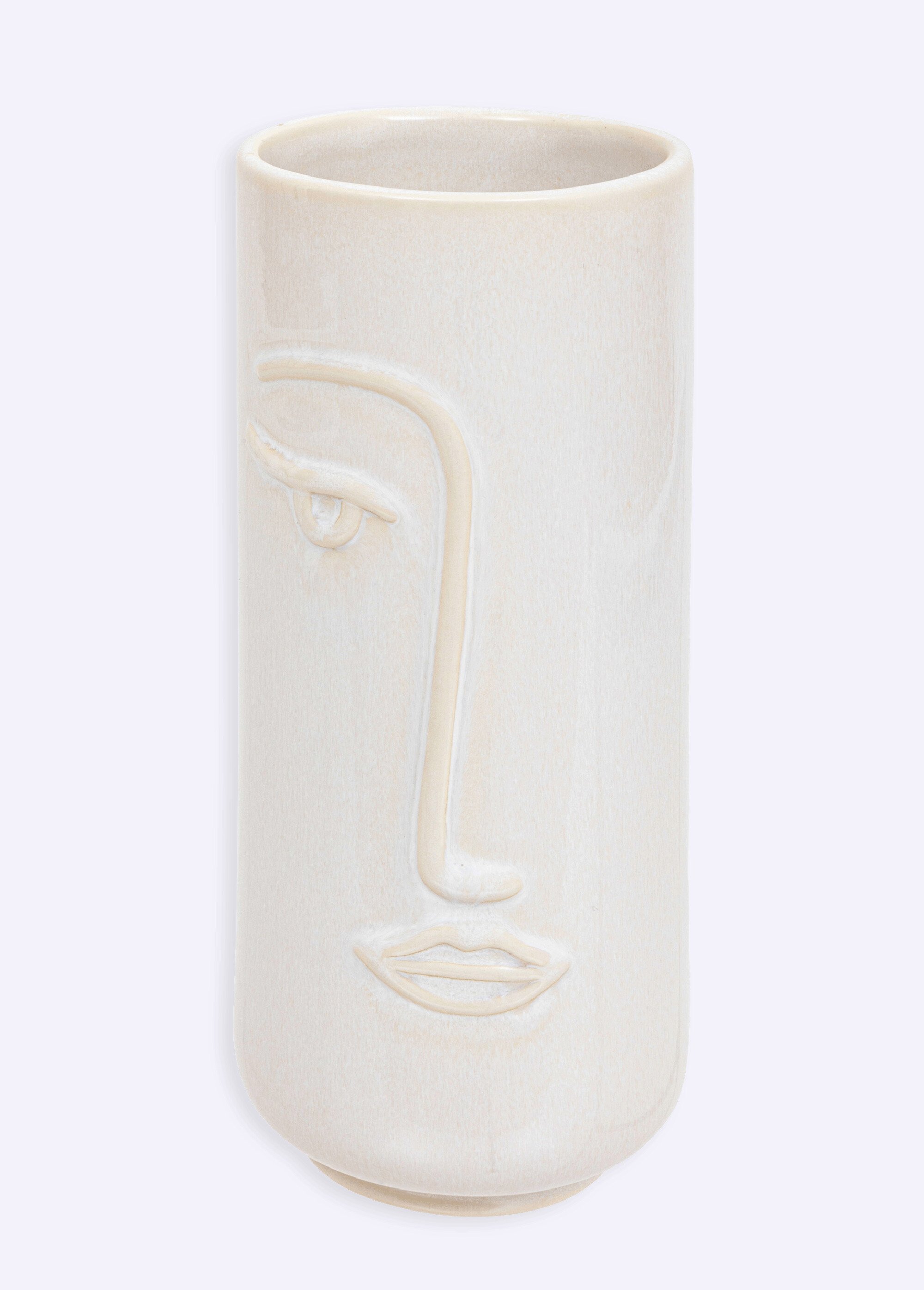 Vase forme tube avec visage stylisé Blanc JJA-198131 FA1
