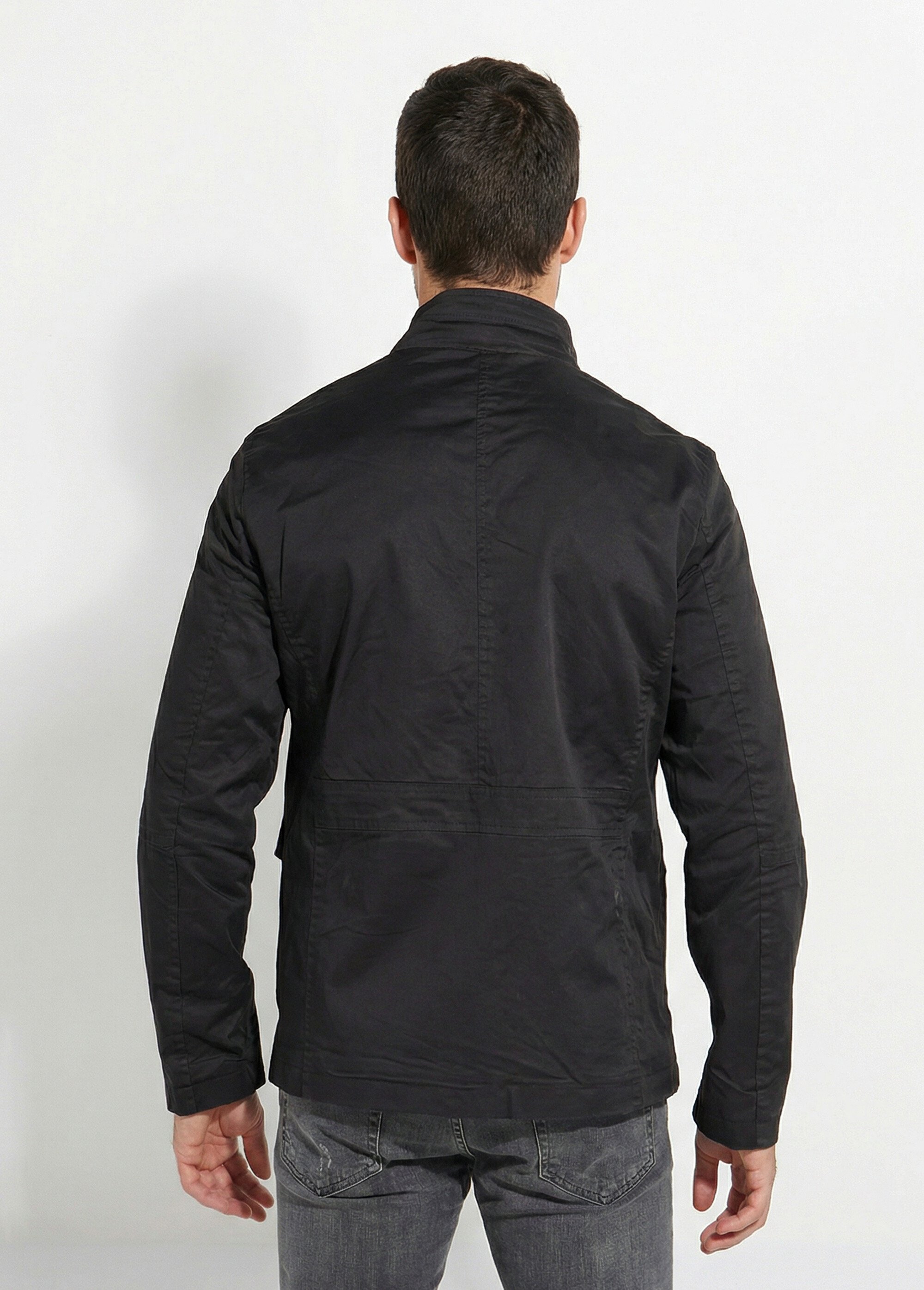 Veste casual multipoches col montant Homme Noir KYM5166 DO1