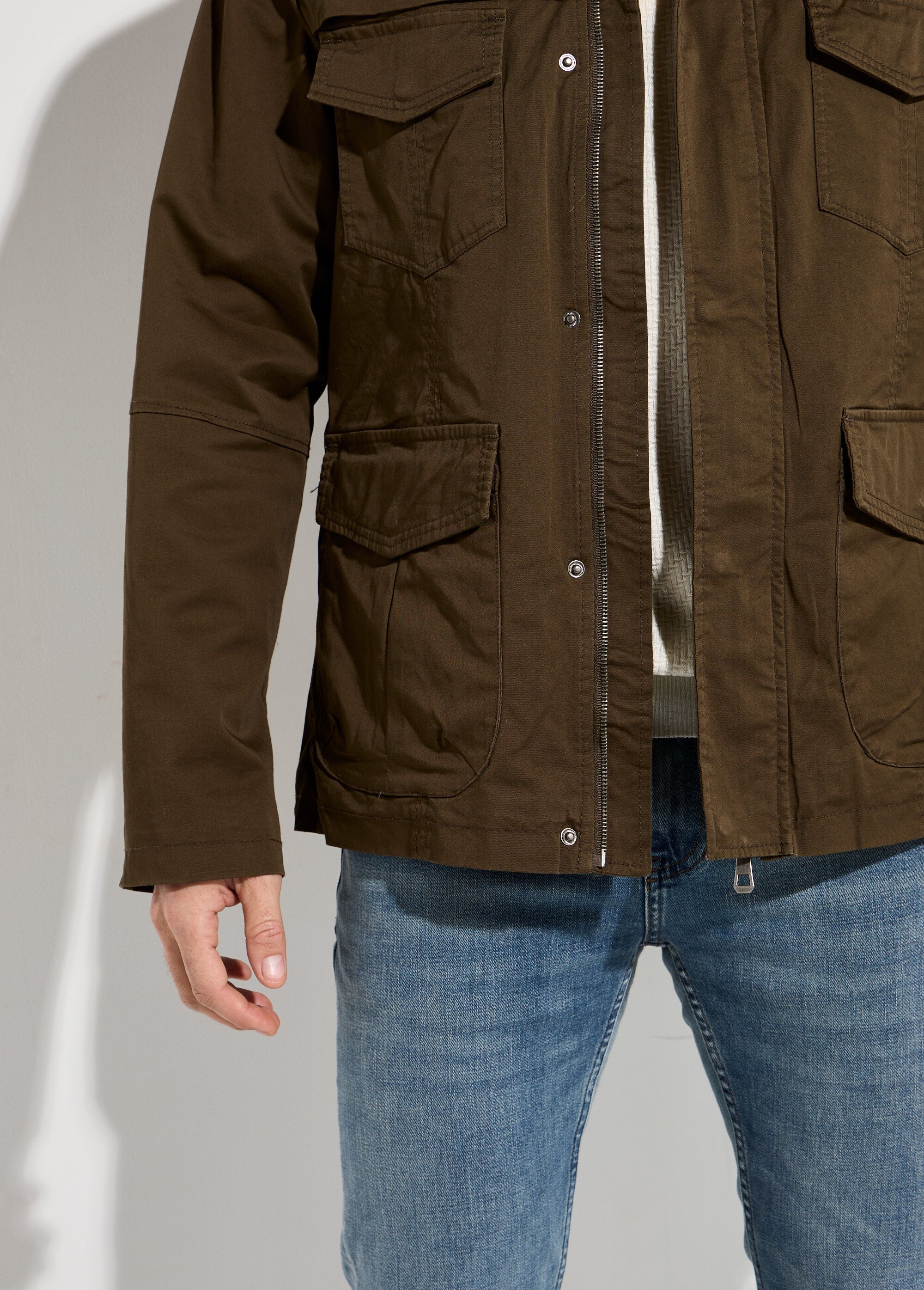 Veste casual multipoches col montant Homme Vert KYM5166 DE1