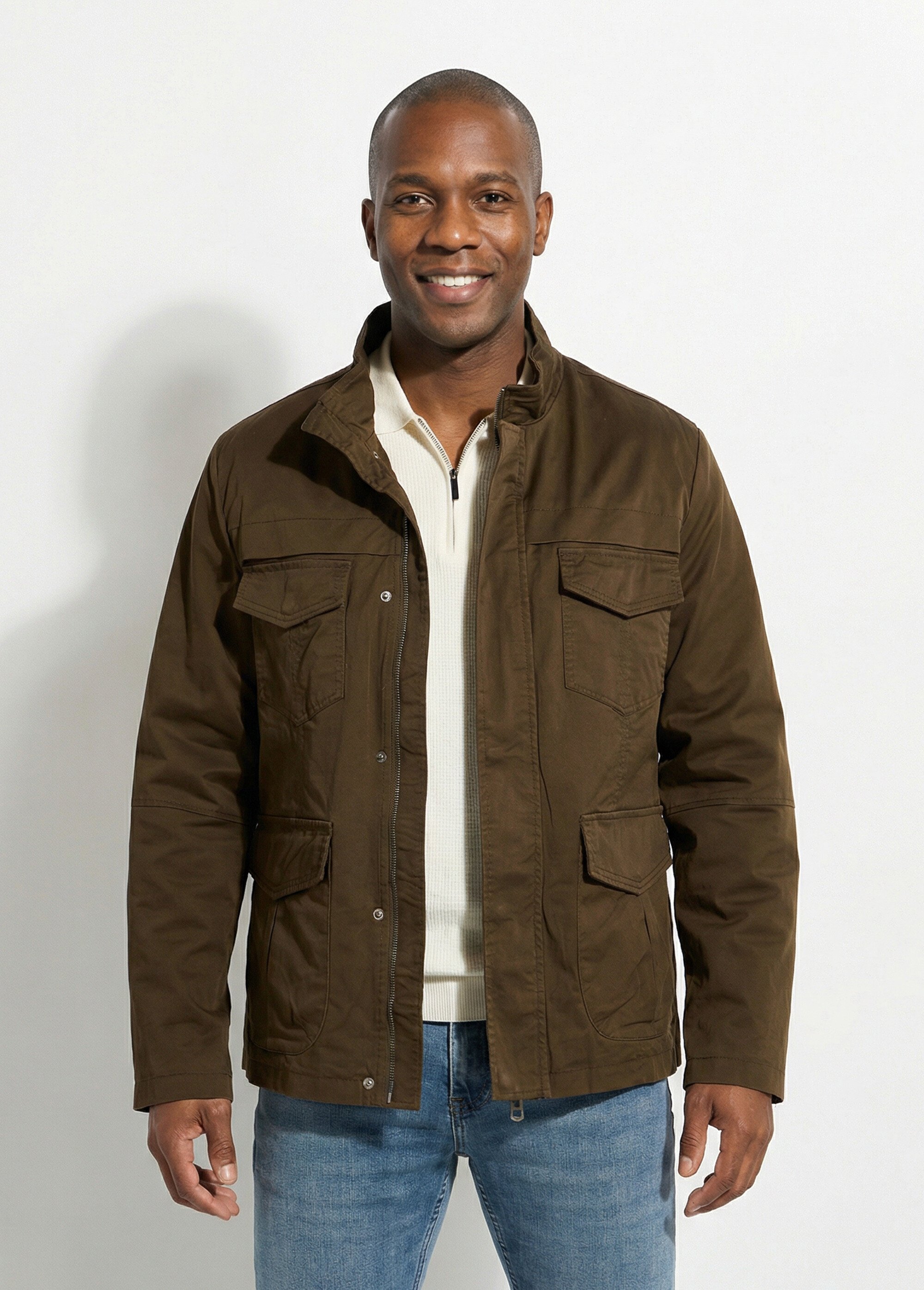 Veste casual multipoches col montant Homme Vert KYM5166 FA1