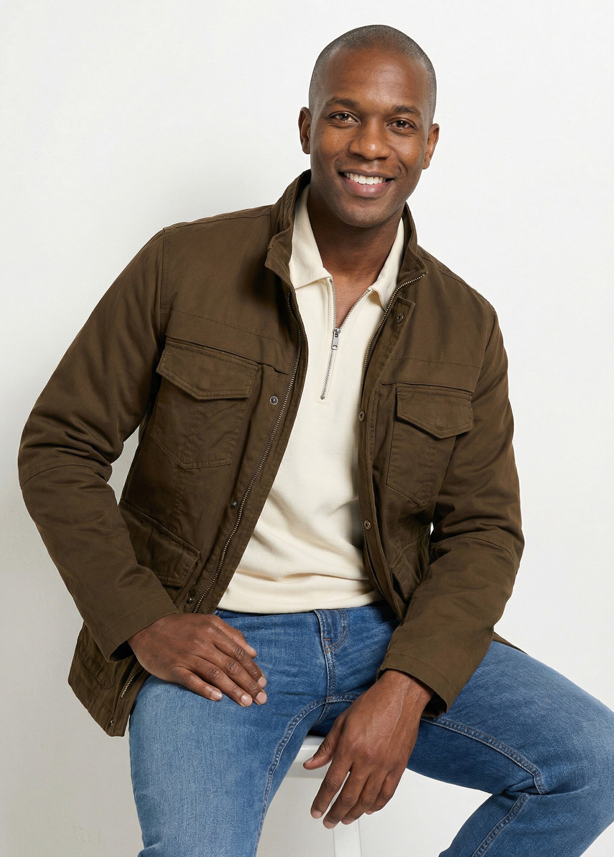 Veste casual multipoches col montant Homme Vert KYM5166 MV1