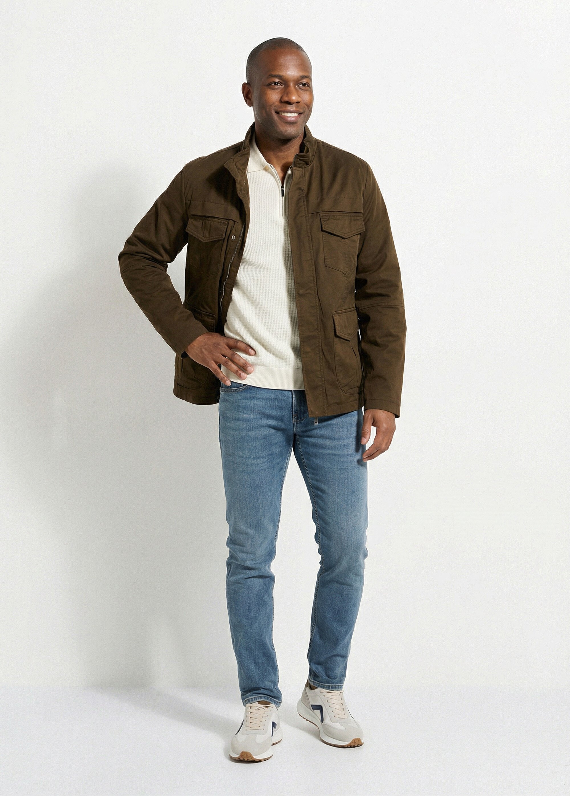 Veste casual multipoches col montant Homme Vert KYM5166 SF1