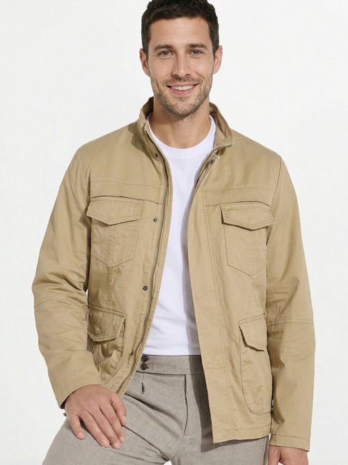 Veste casual multipoches col montant Homme Beige KYM5166 MV1