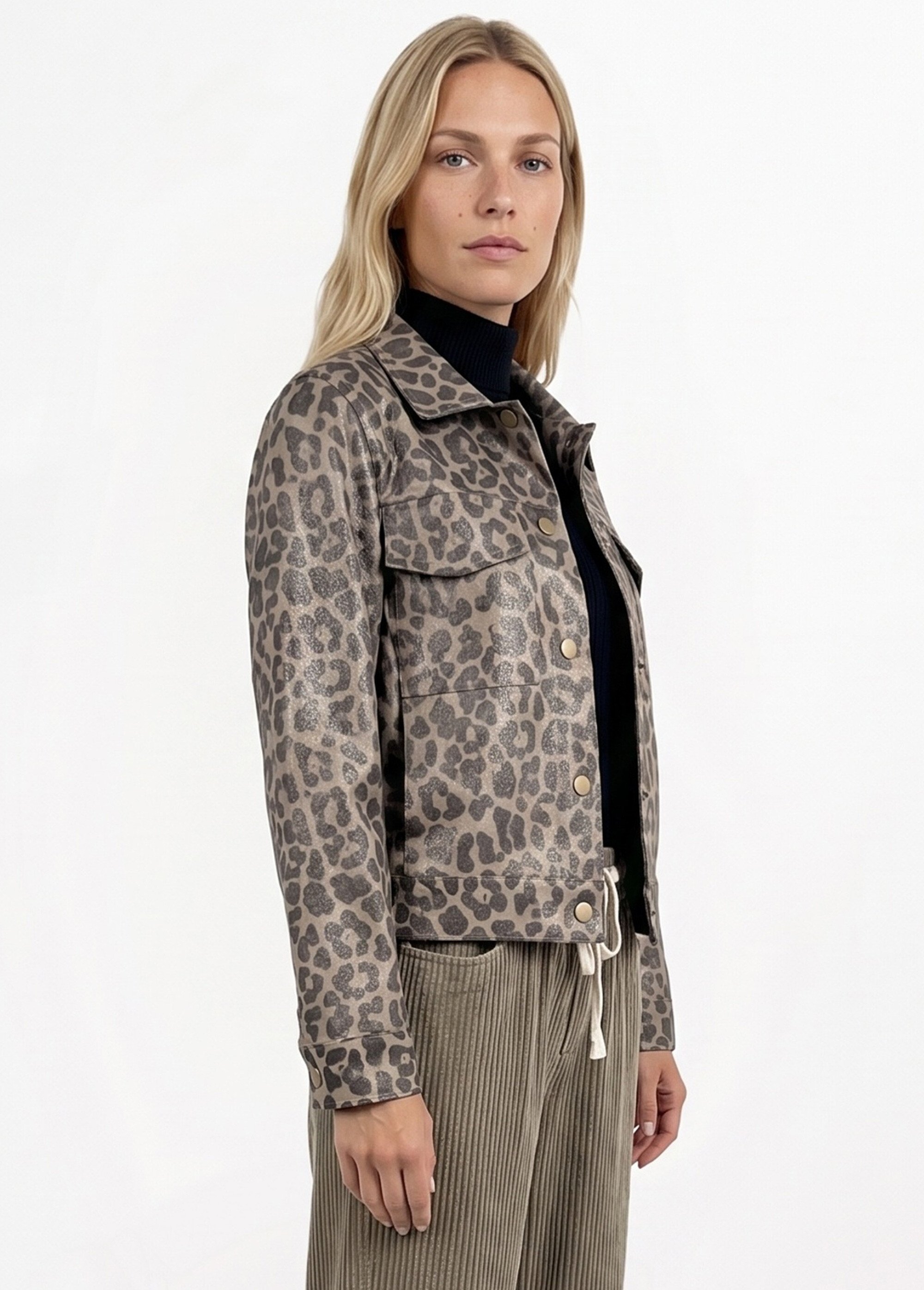 Veste courte en toile motif panthère Femme LEOPARD JB-A3198B DR1