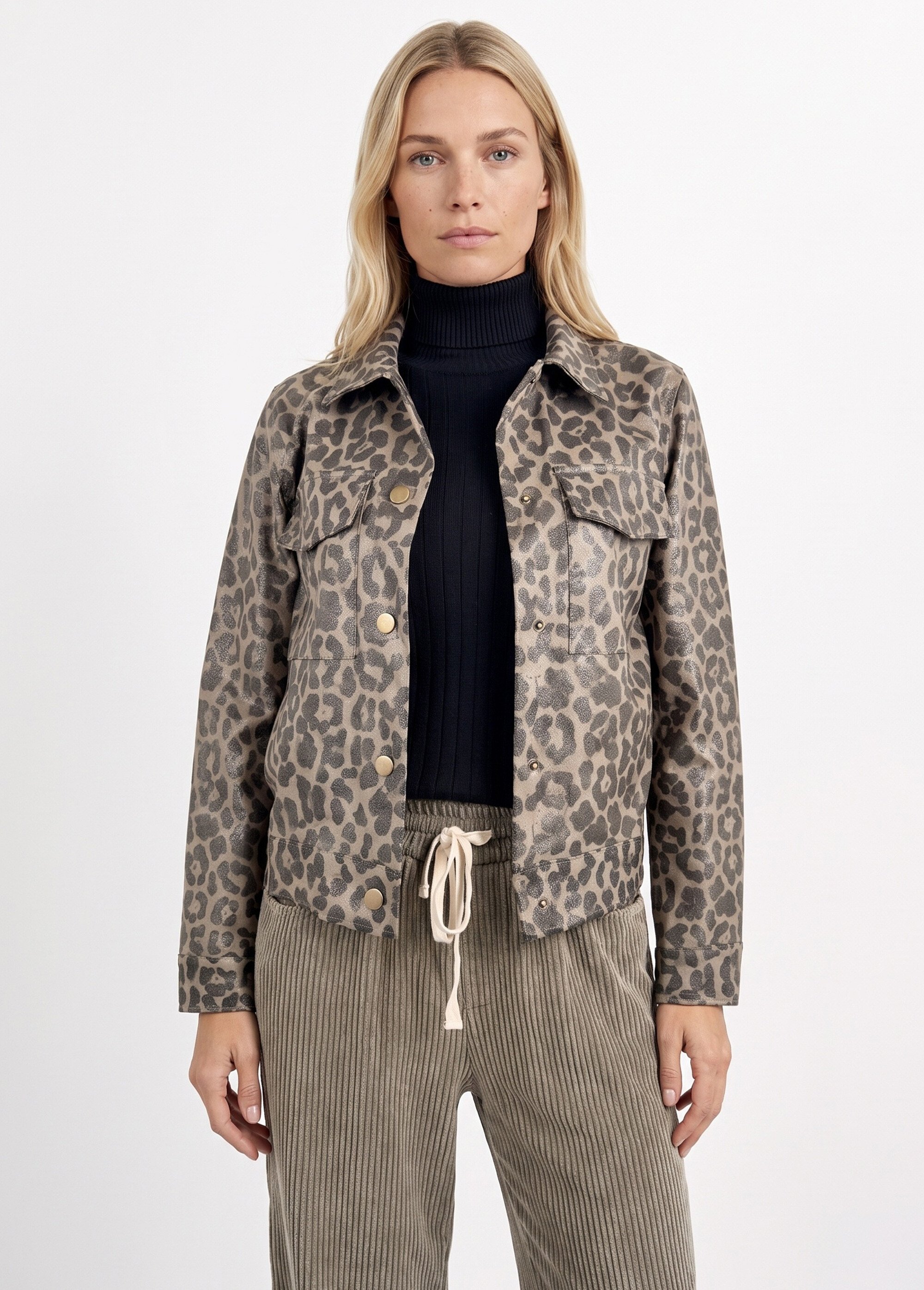 Veste courte en toile motif panthère Femme LEOPARD JB-A3198B FA1