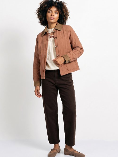 Veste matelassée courte détails velours Femme Marron IA-T179 SI1