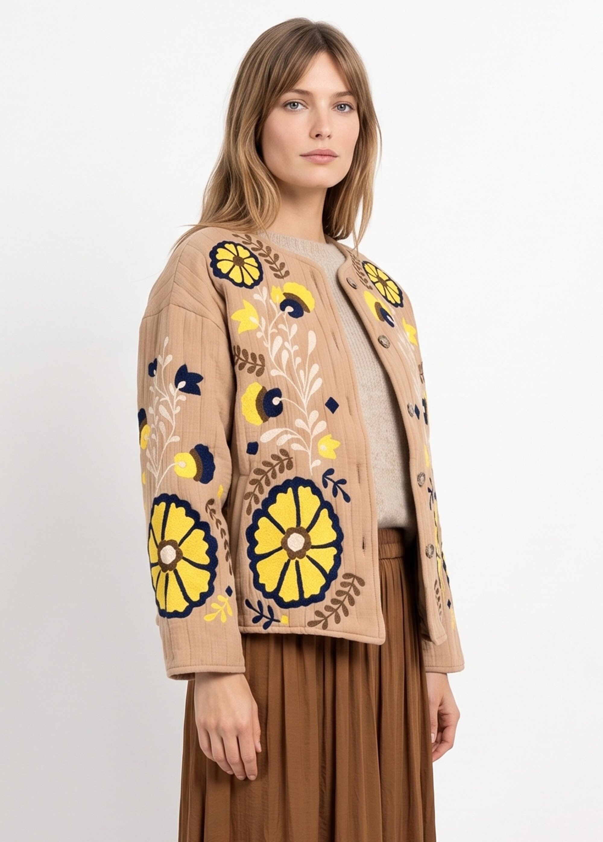 Veste matelassée inspiration bohème Femme Marron JB-A3181 DR1