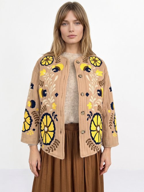 Veste matelassée inspiration bohème Femme Marron JB-A3181 FA1