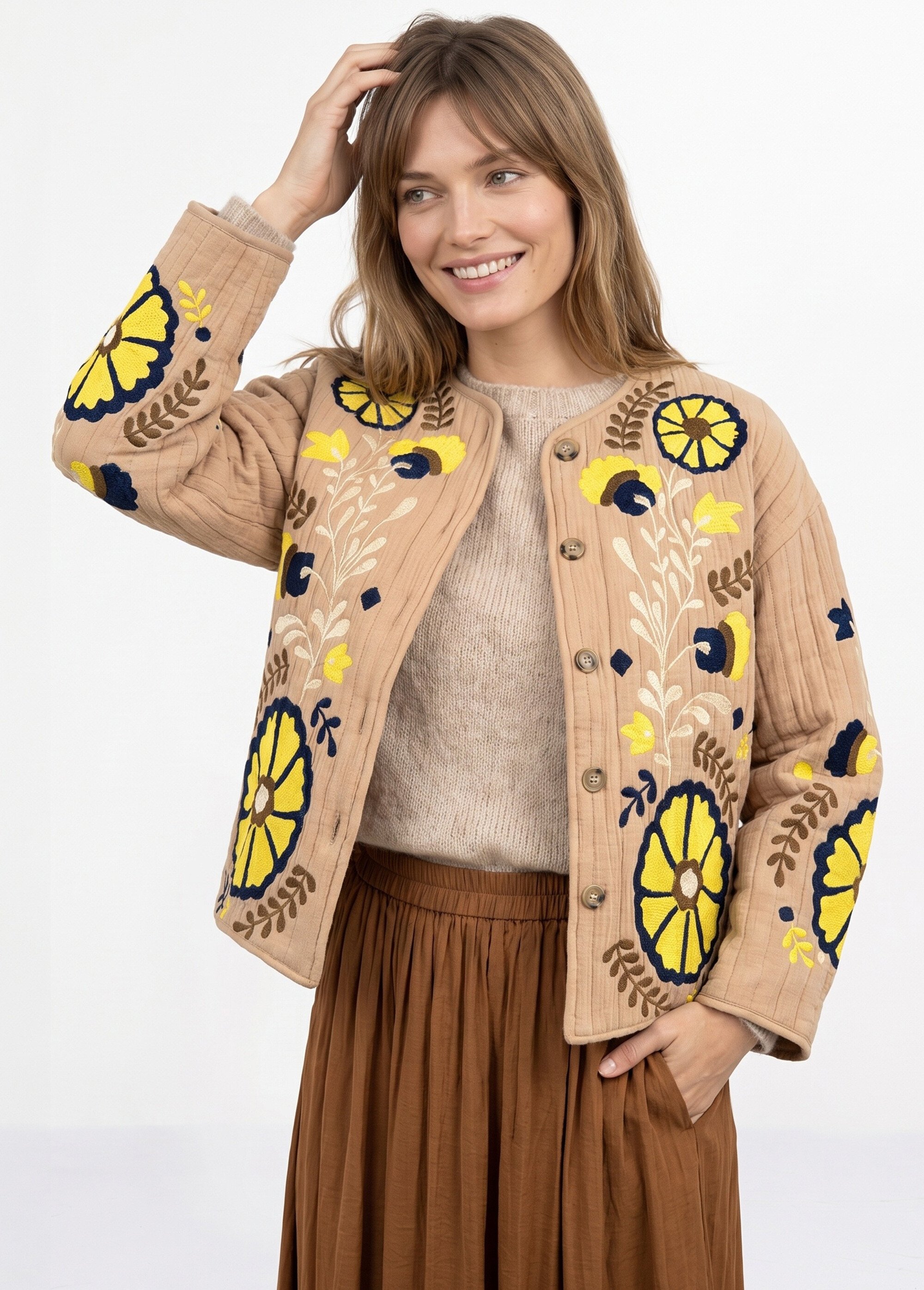 Veste matelassée inspiration bohème Femme Marron JB-A3181 MV1