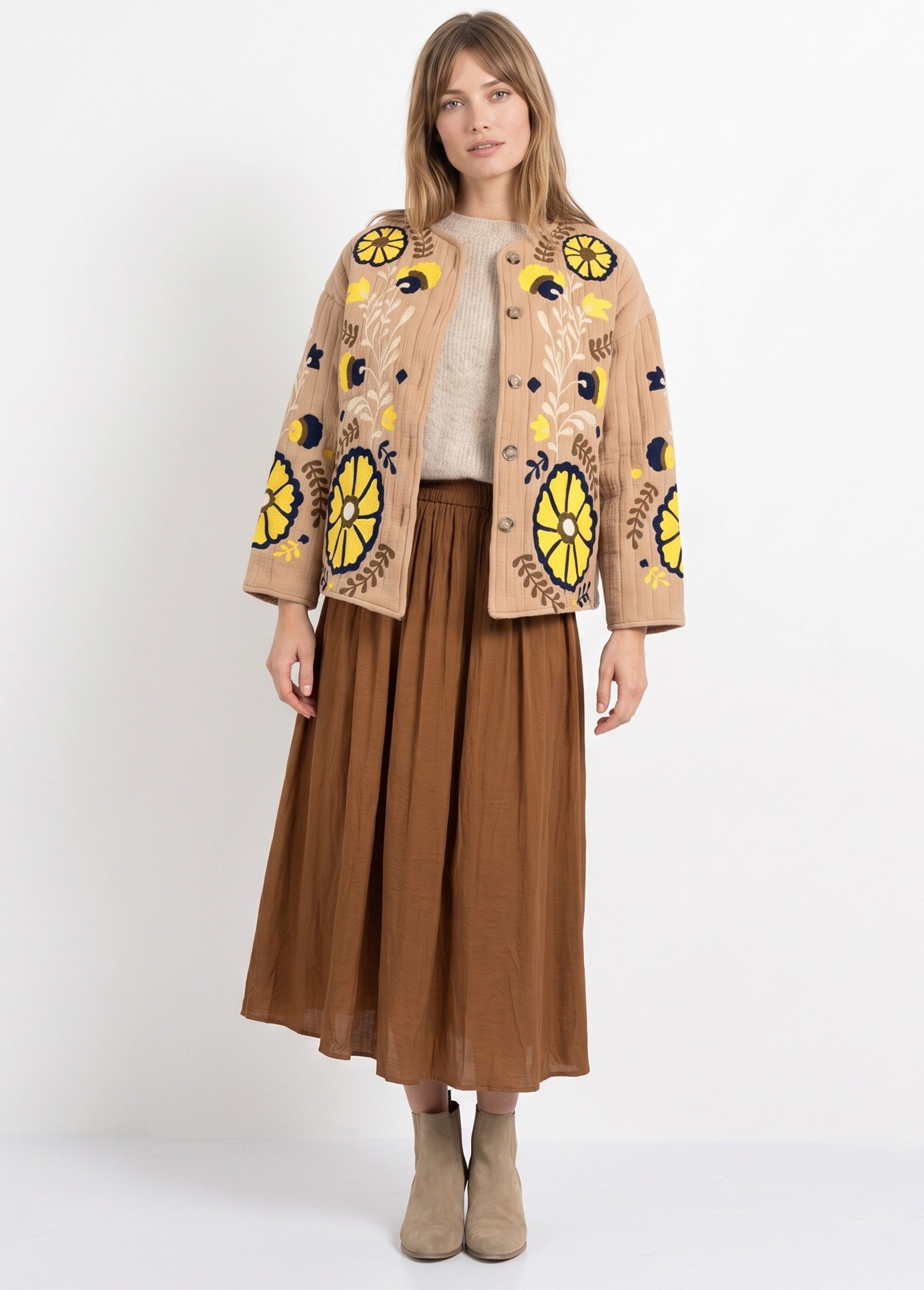 Veste matelassée inspiration bohème Femme Marron JB-A3181 SI1