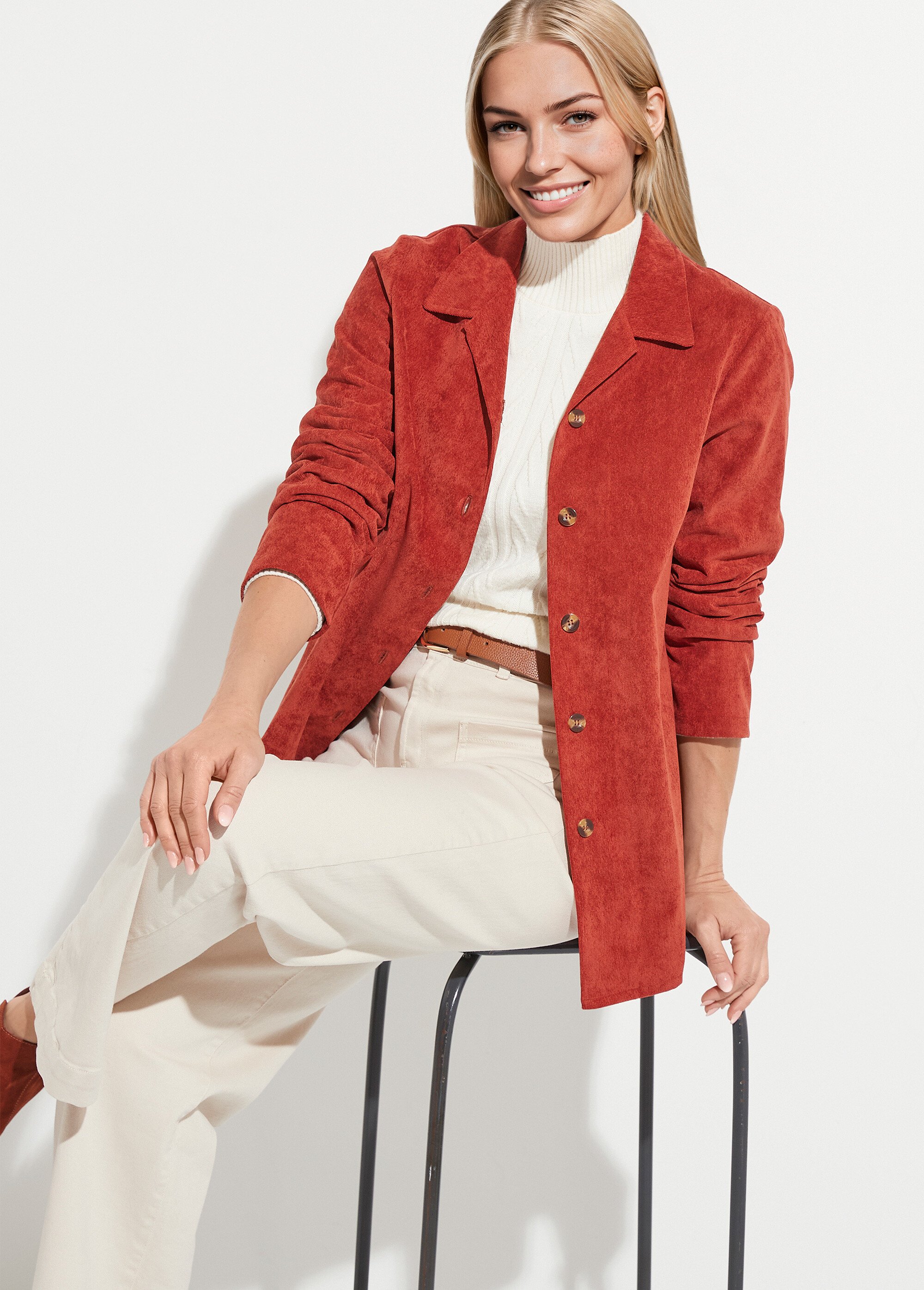 Veste surchemise velours milleraies col tailleur Femme Orange TALANTA MV1