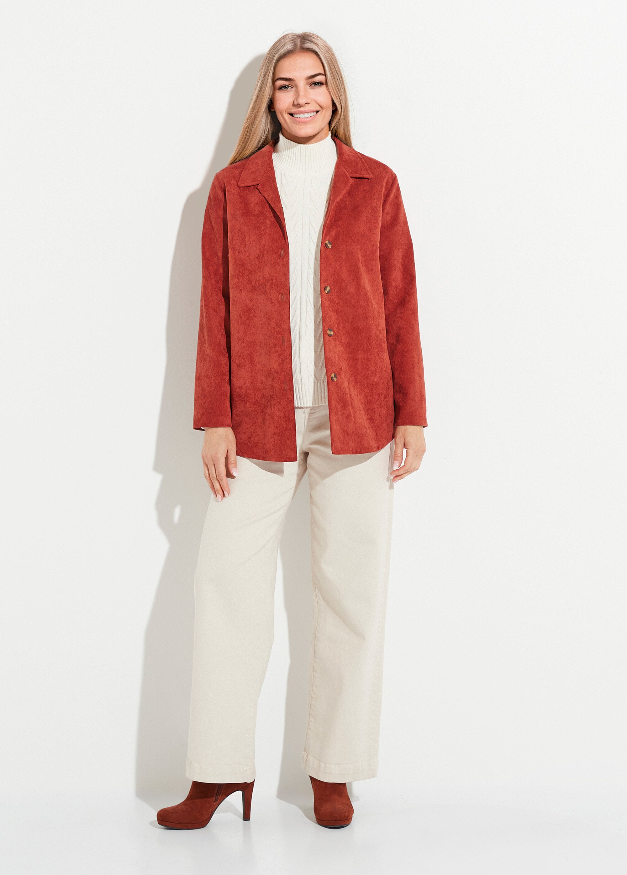 Veste surchemise velours milleraies col tailleur Femme Orange TALANTA SF1