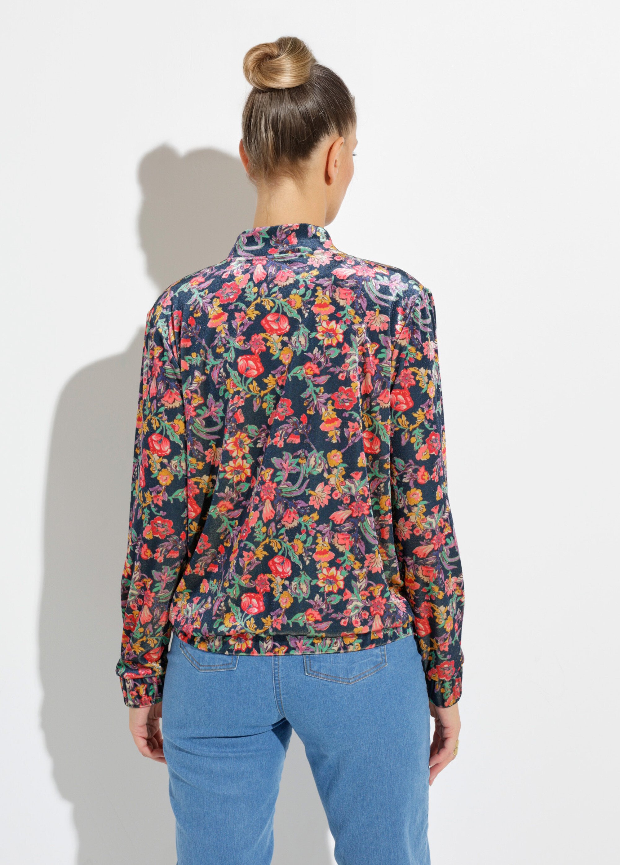 Blouson bombers zippé velours ras fleuri Femme Bleu THIERRY DO1
