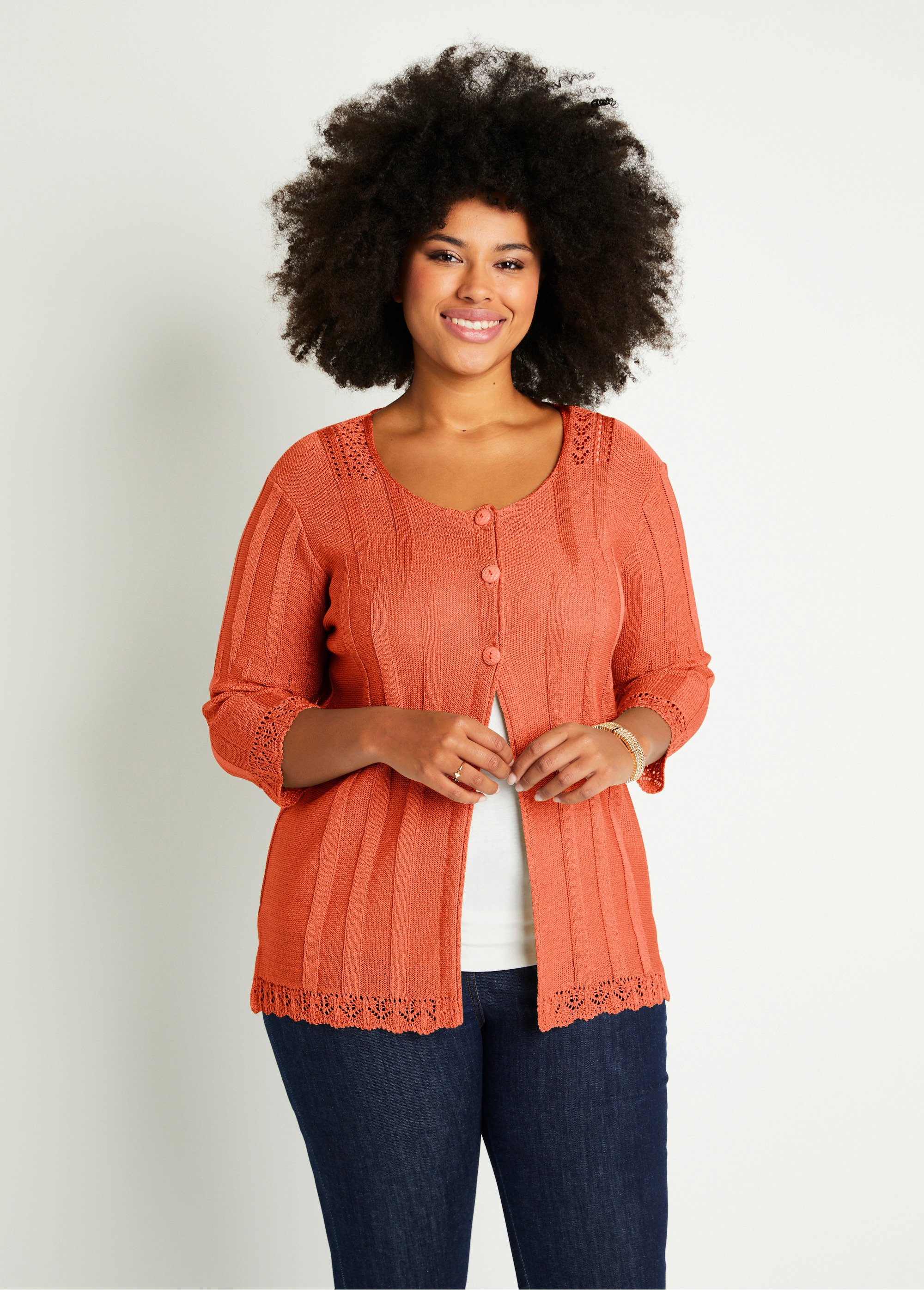 Cardigan boutonnée long ajouré