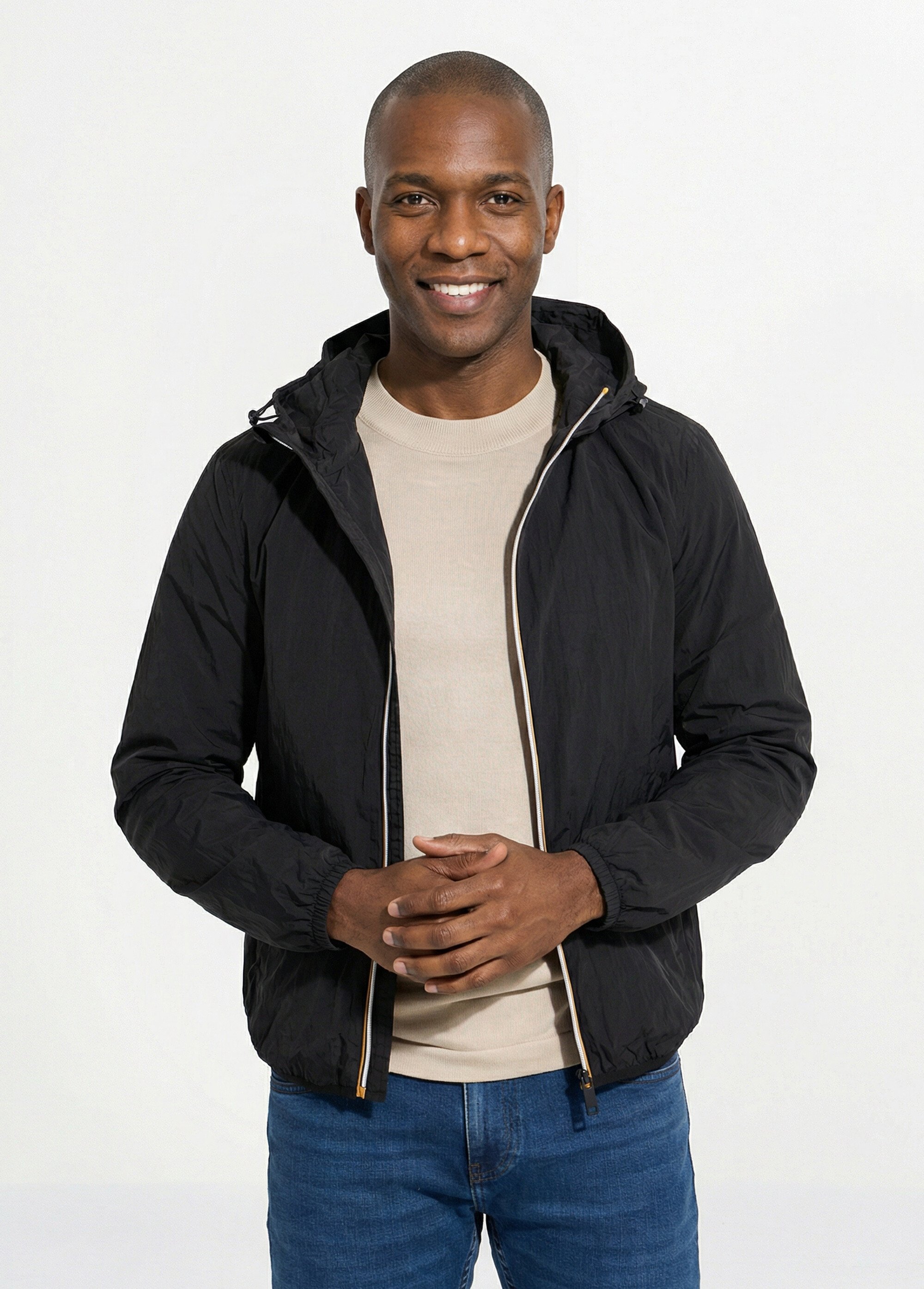 Coupe-vent déperlant avec capuche Homme Noir KYM5244 FA1