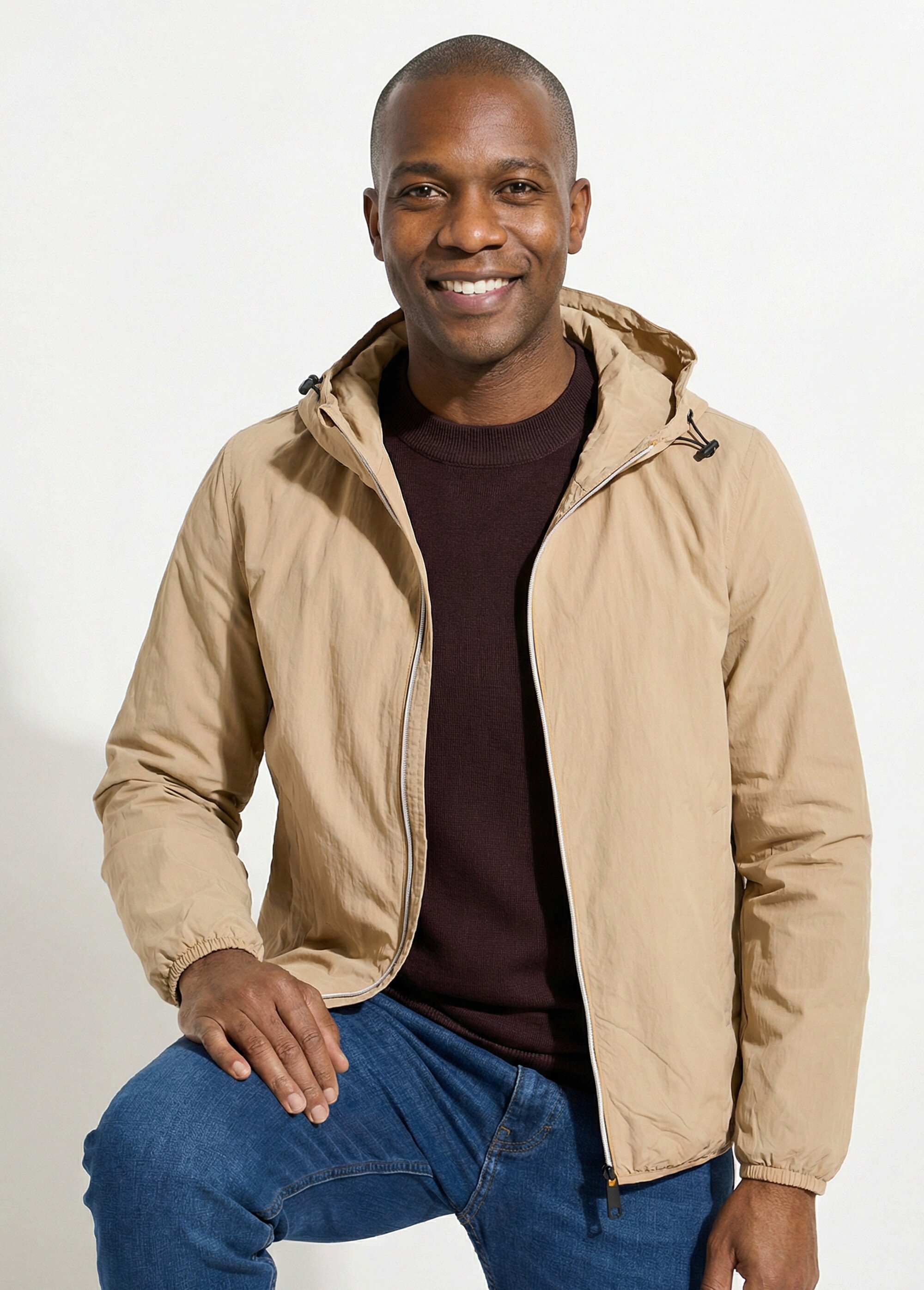 Coupe-vent déperlant avec capuche Homme Beige KYM5244 MV1