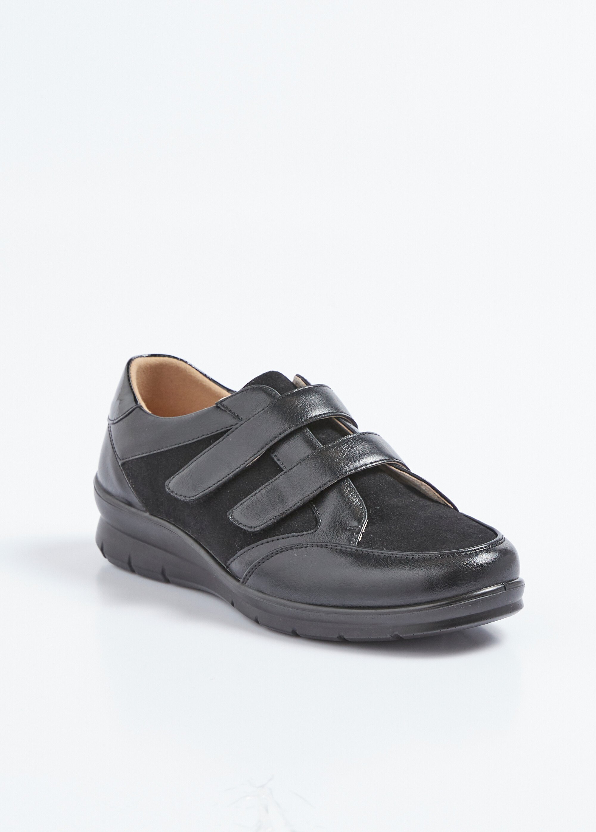 Derbies largeur confort scratchées bi-matière Femme Noir ODIRAMA FA1