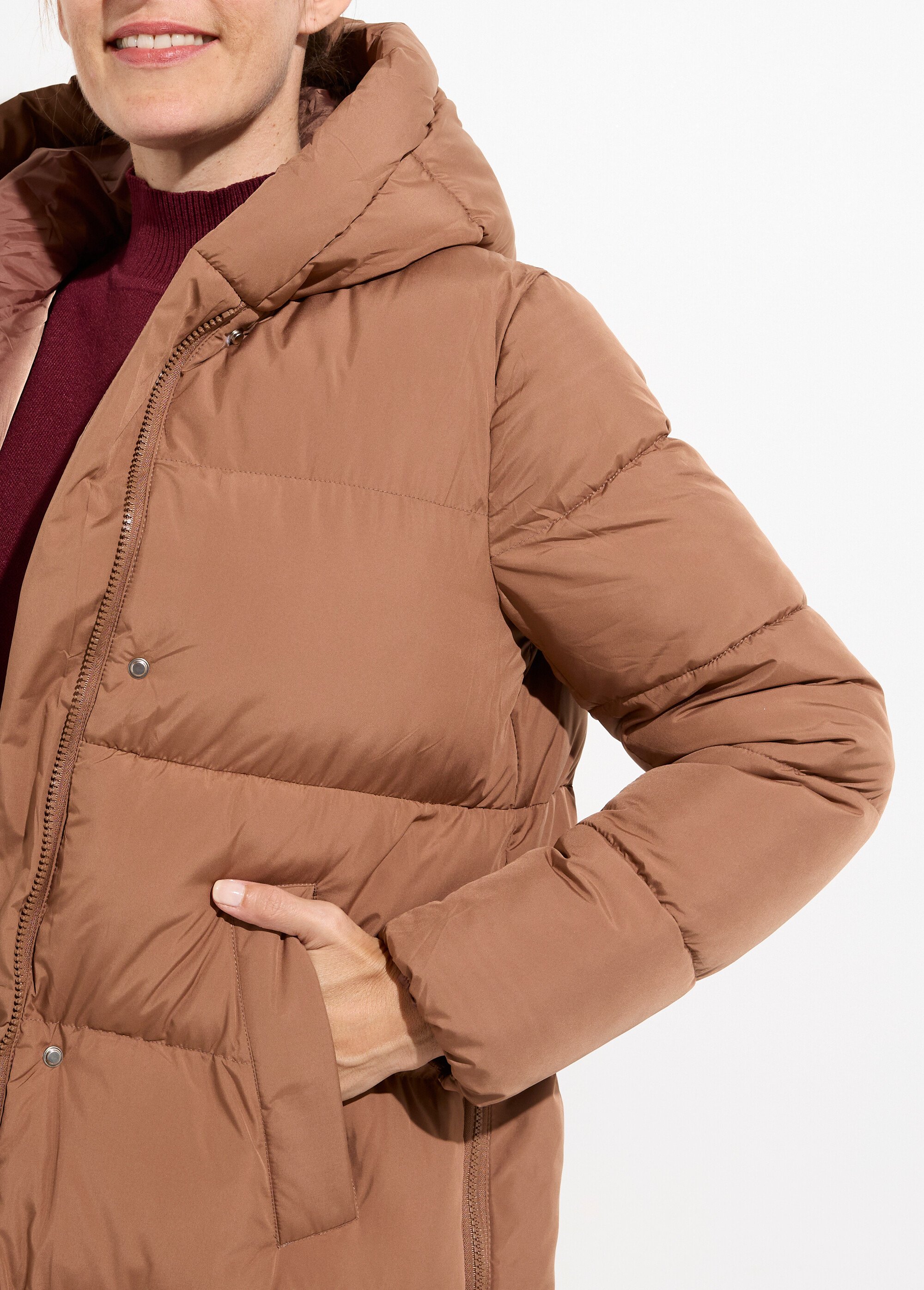 Doudoune extra longue chaude à capuche Femme Marron ATT-AT8389 DE1