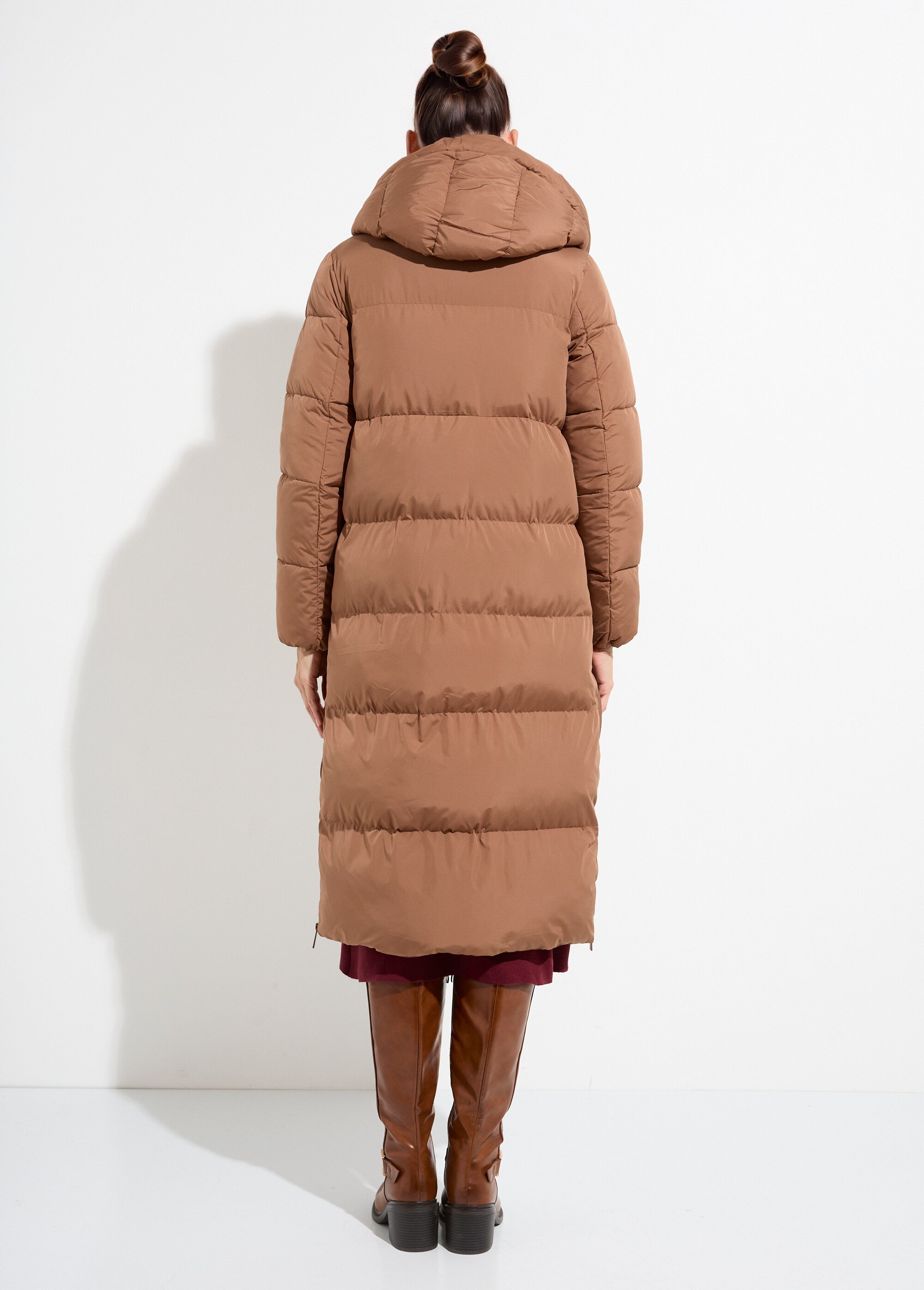 Doudoune extra longue chaude à capuche Femme Marron ATT-AT8389 DO1