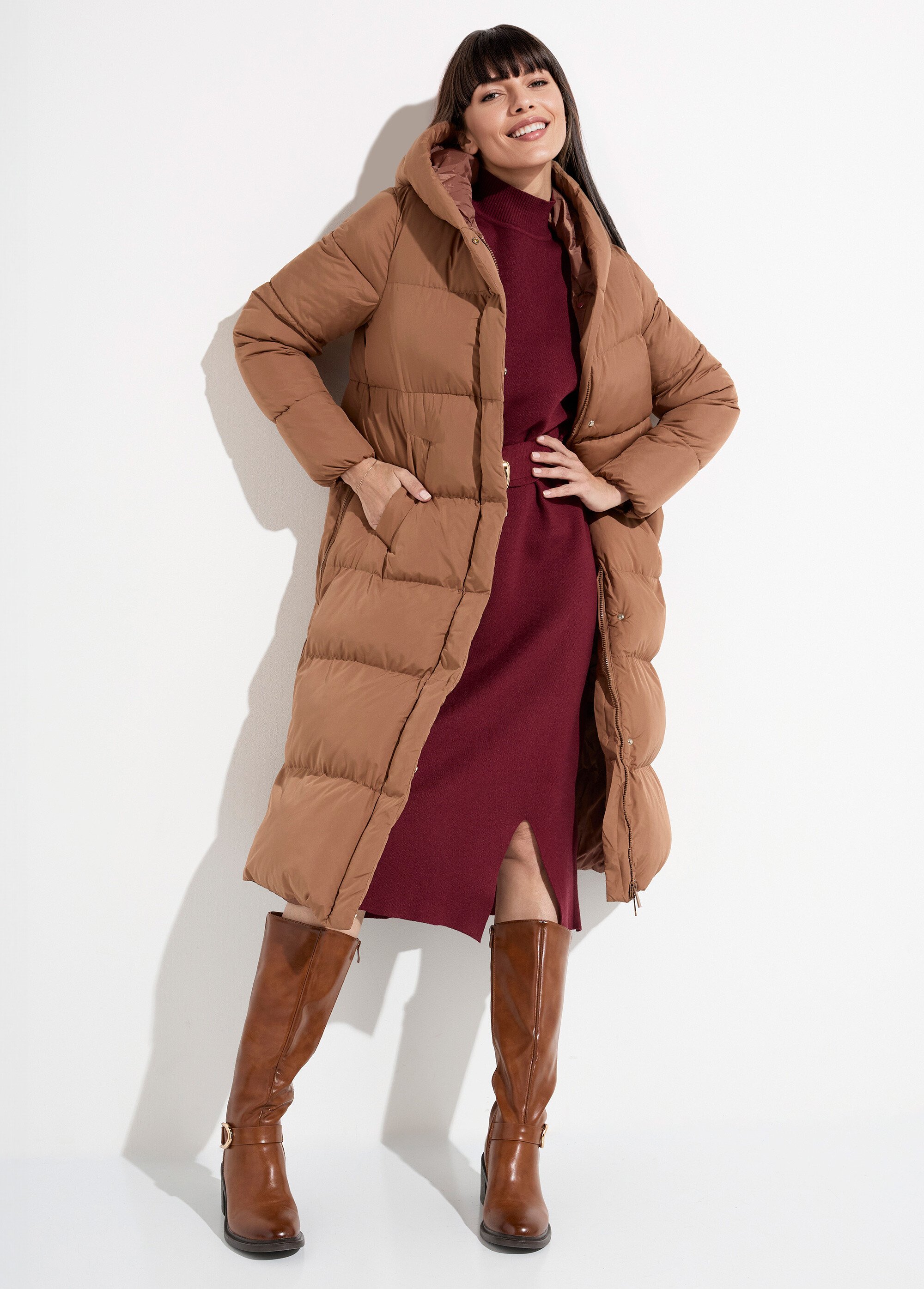 Doudoune extra longue chaude à capuche Femme Marron ATT-AT8389 MV1