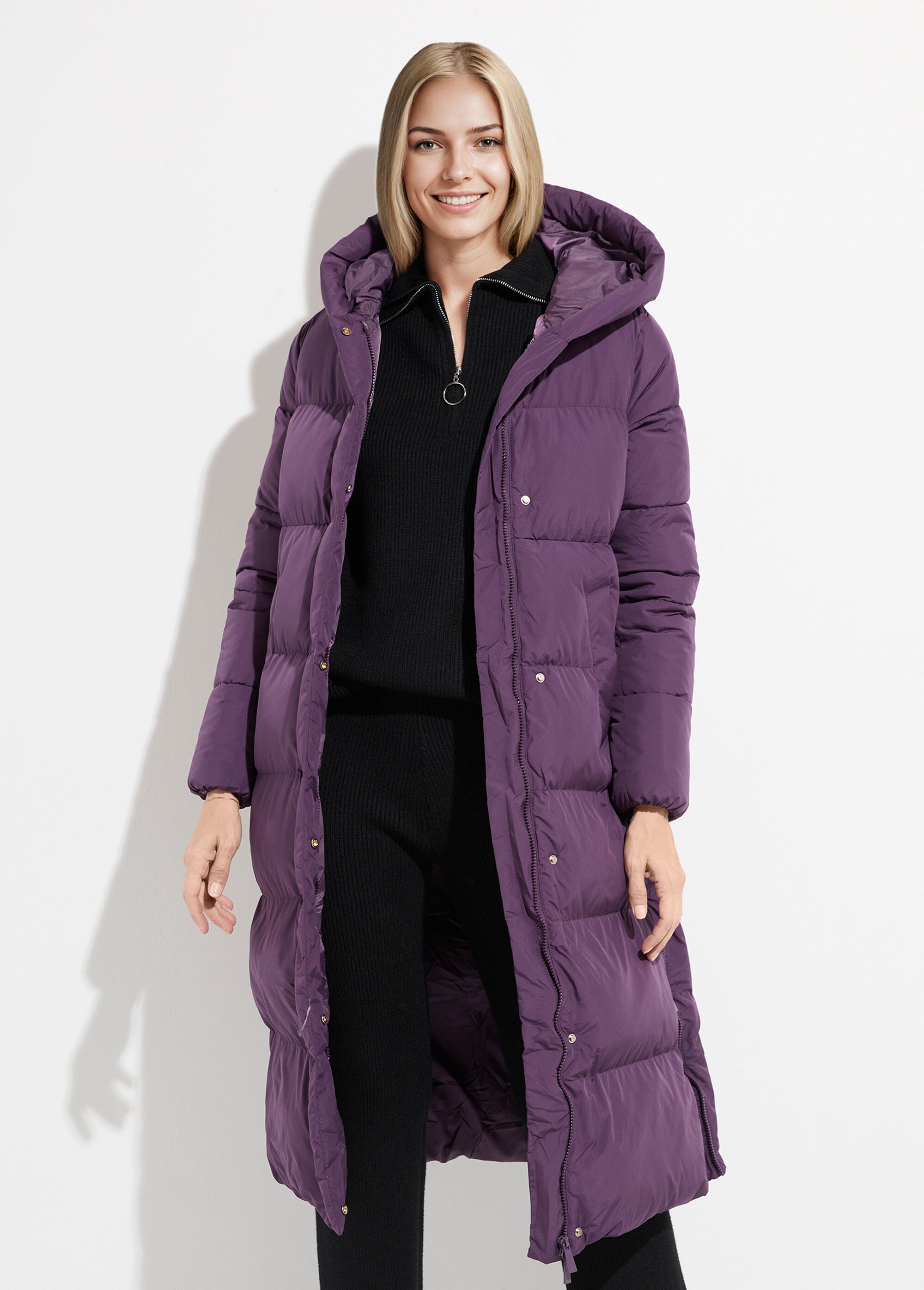 Doudoune extra longue chaude à capuche Femme Violet ATT-AT8389 FA1