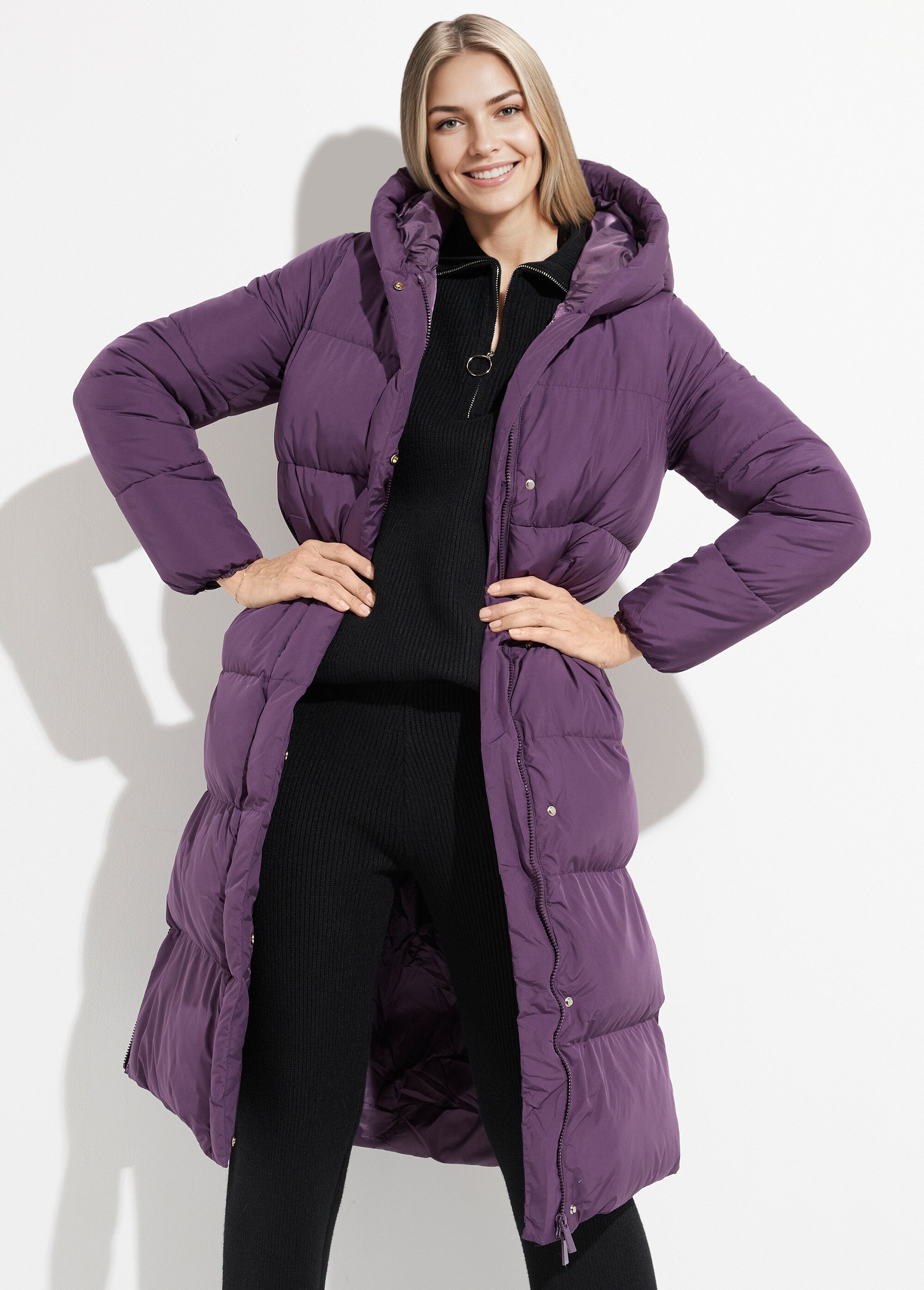 Doudoune extra longue chaude à capuche Femme Violet ATT-AT8389 MV1