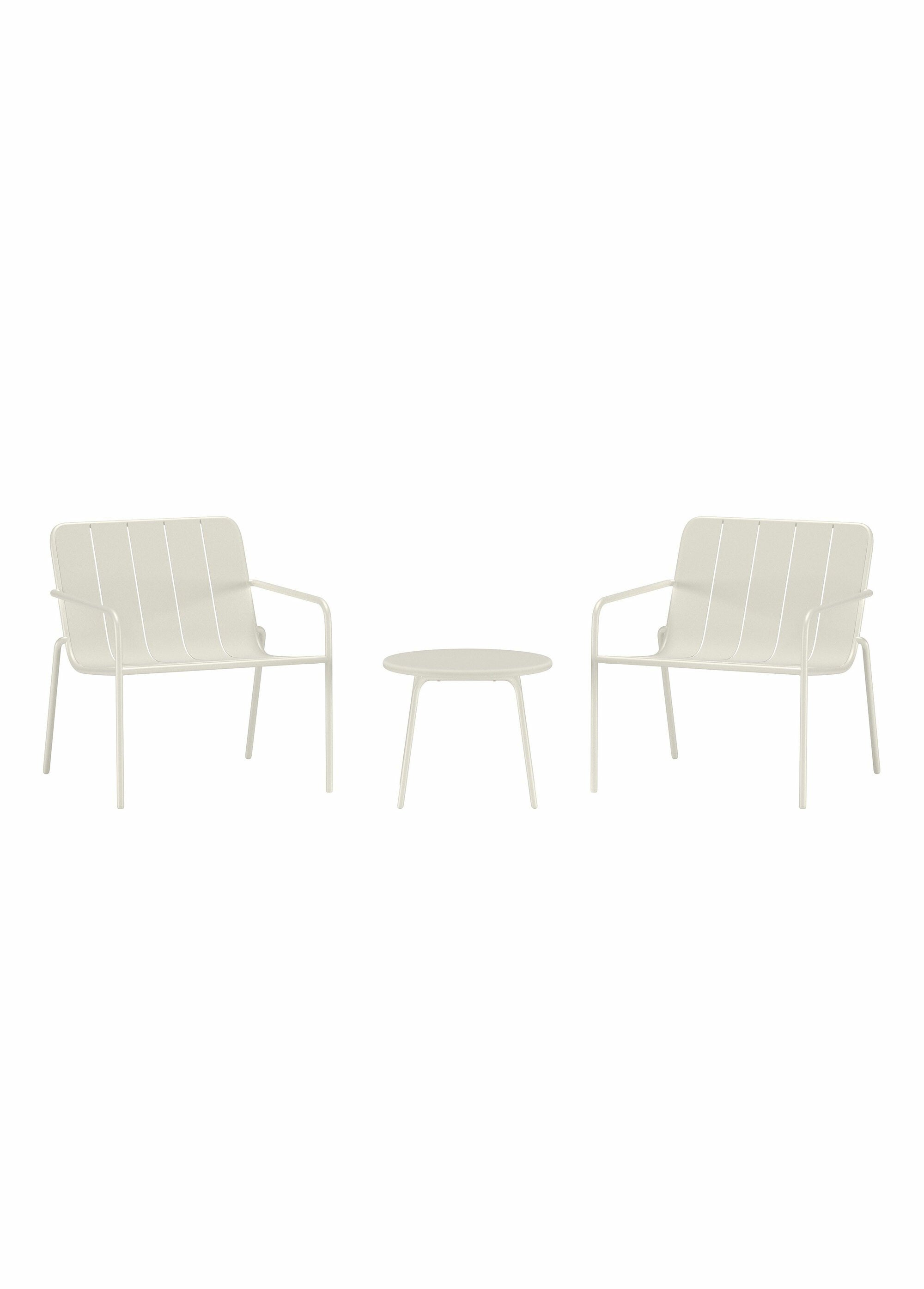 Fauteuils outdoor acier rainuré + Table