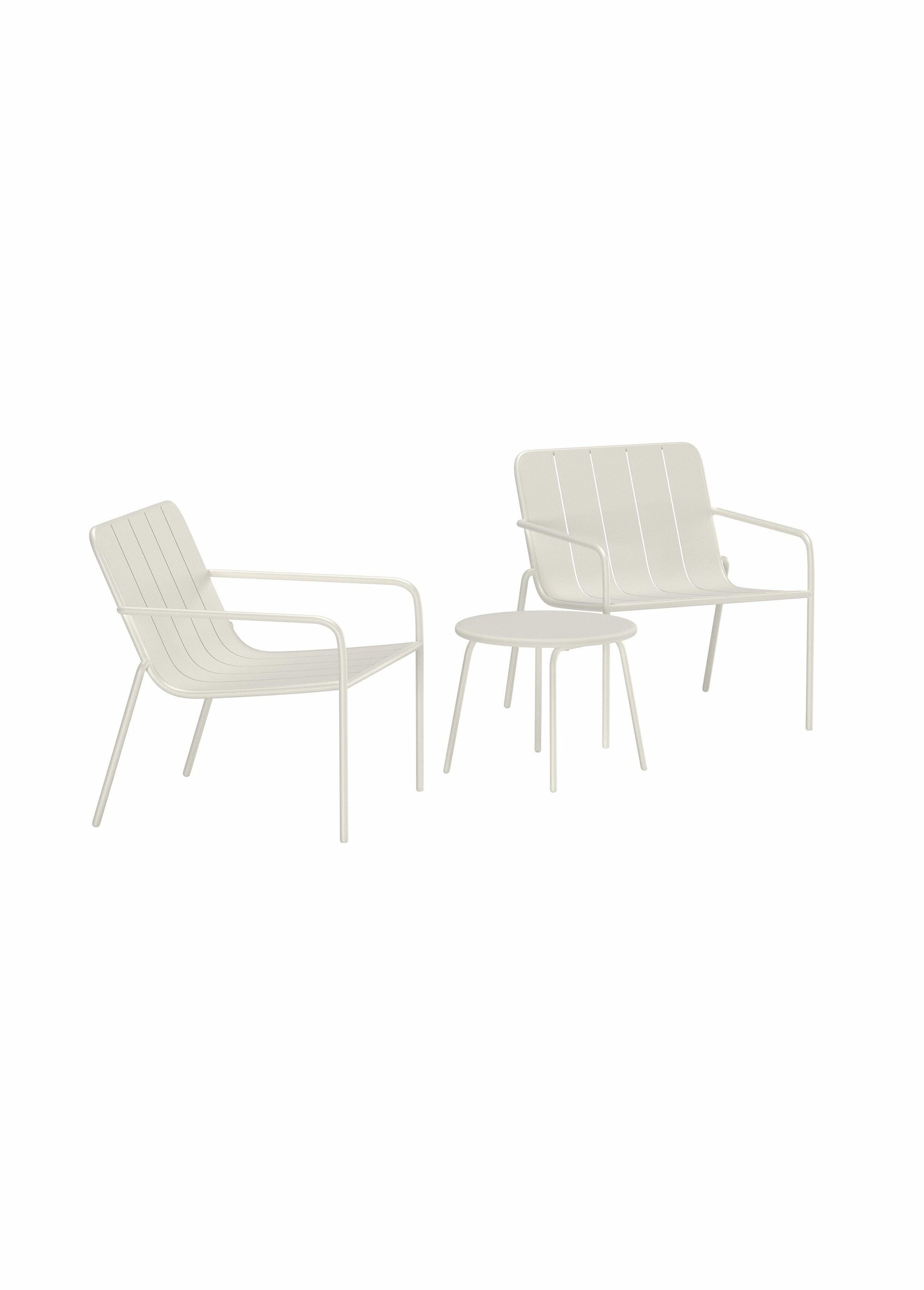 Fauteuils outdoor acier rainuré + Table