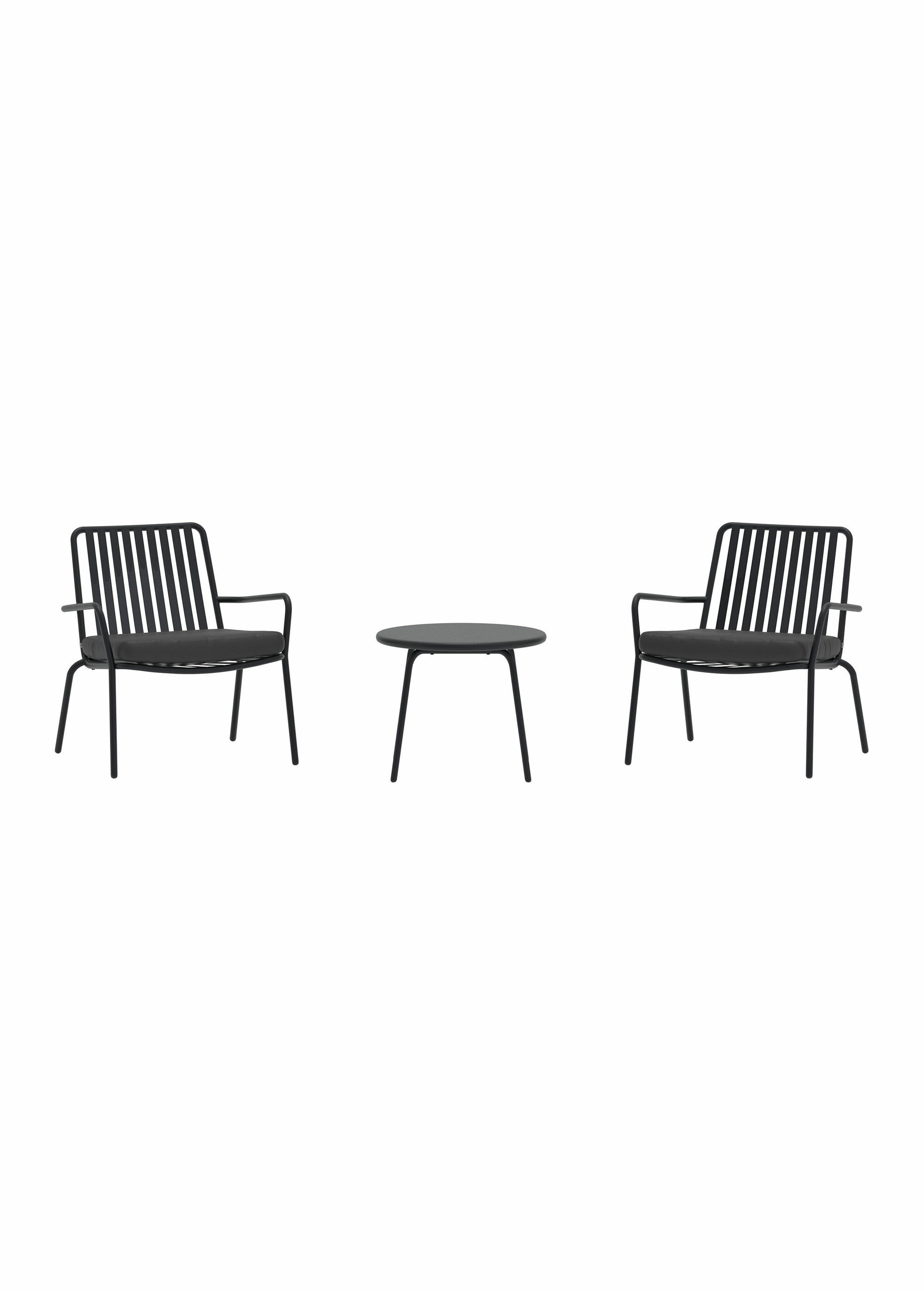 Set de jardin acier 2 Fauteuils + Table NOIR VEN-9878-103 DE1