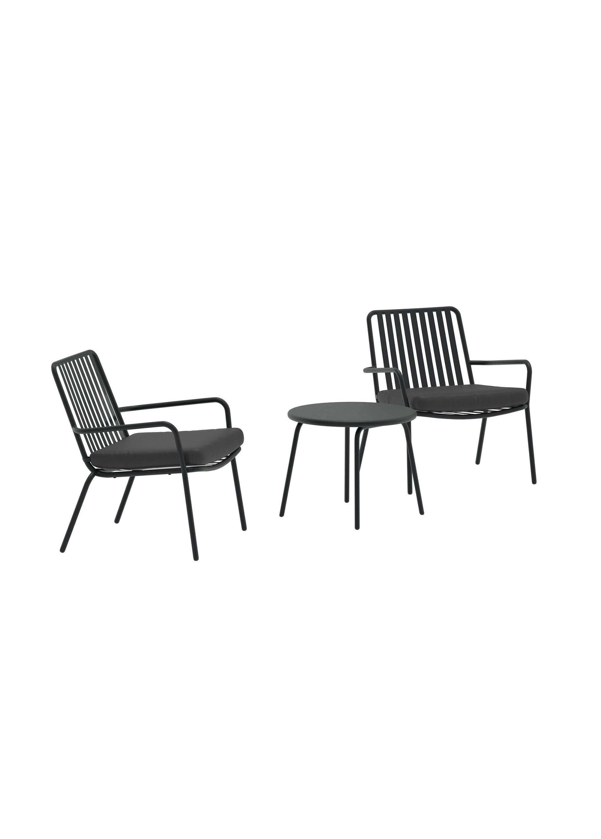 Set de jardin acier 2 Fauteuils + Table NOIR VEN-9878-103 FA1