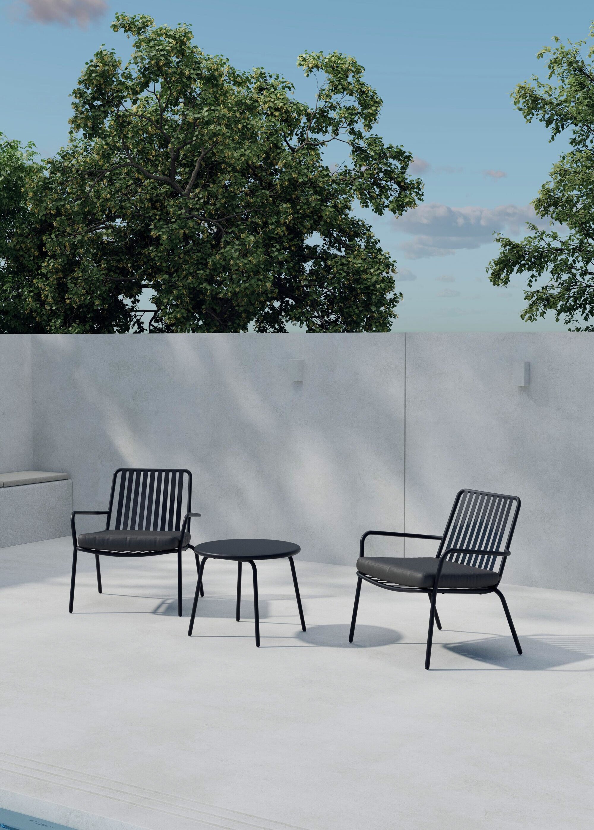 Set de jardin acier 2 Fauteuils + Table NOIR VEN-9878-103 SI1