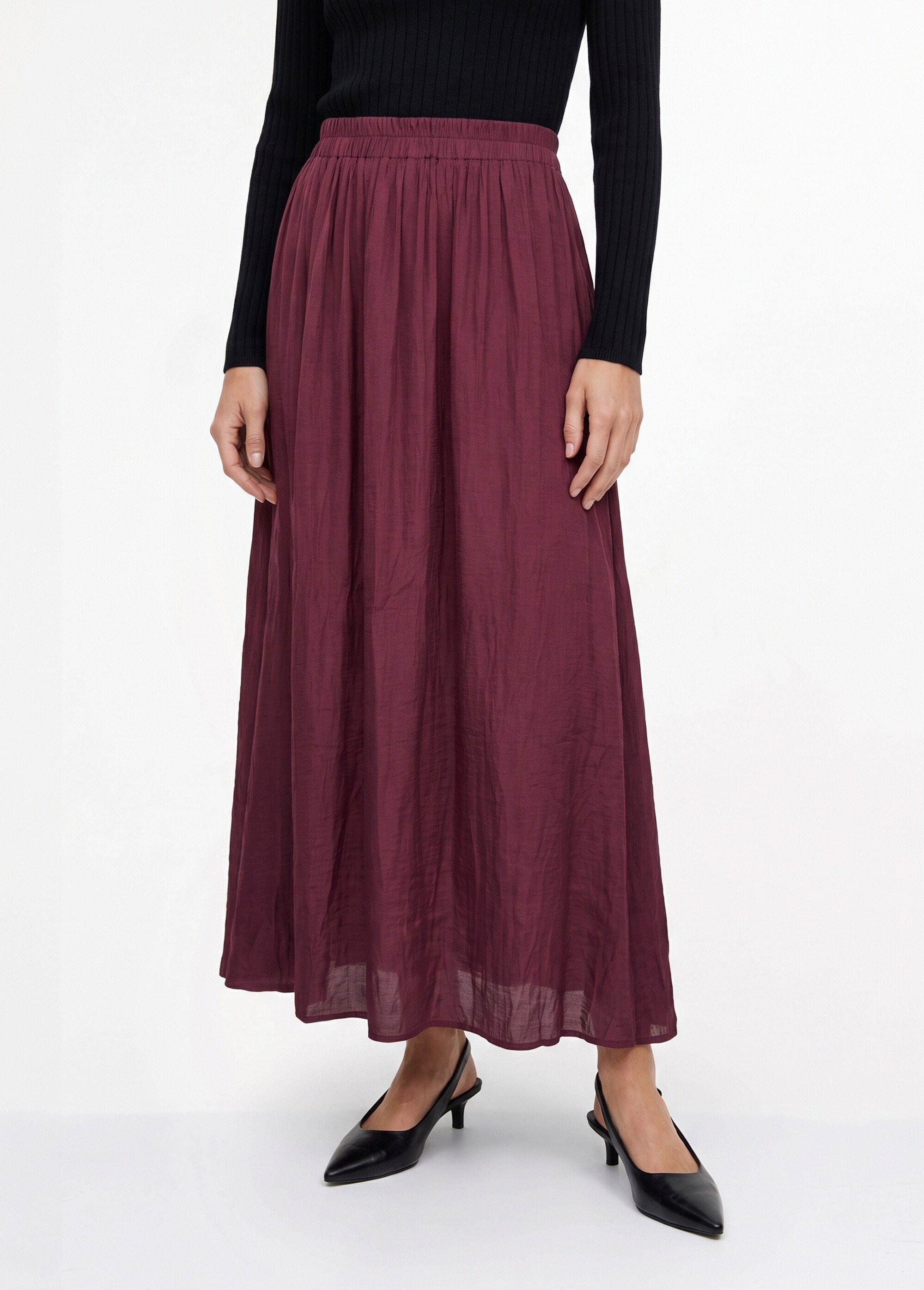 Jupe longue fluide, taille élastiquée Femme Rouge IA-C2273 FA1