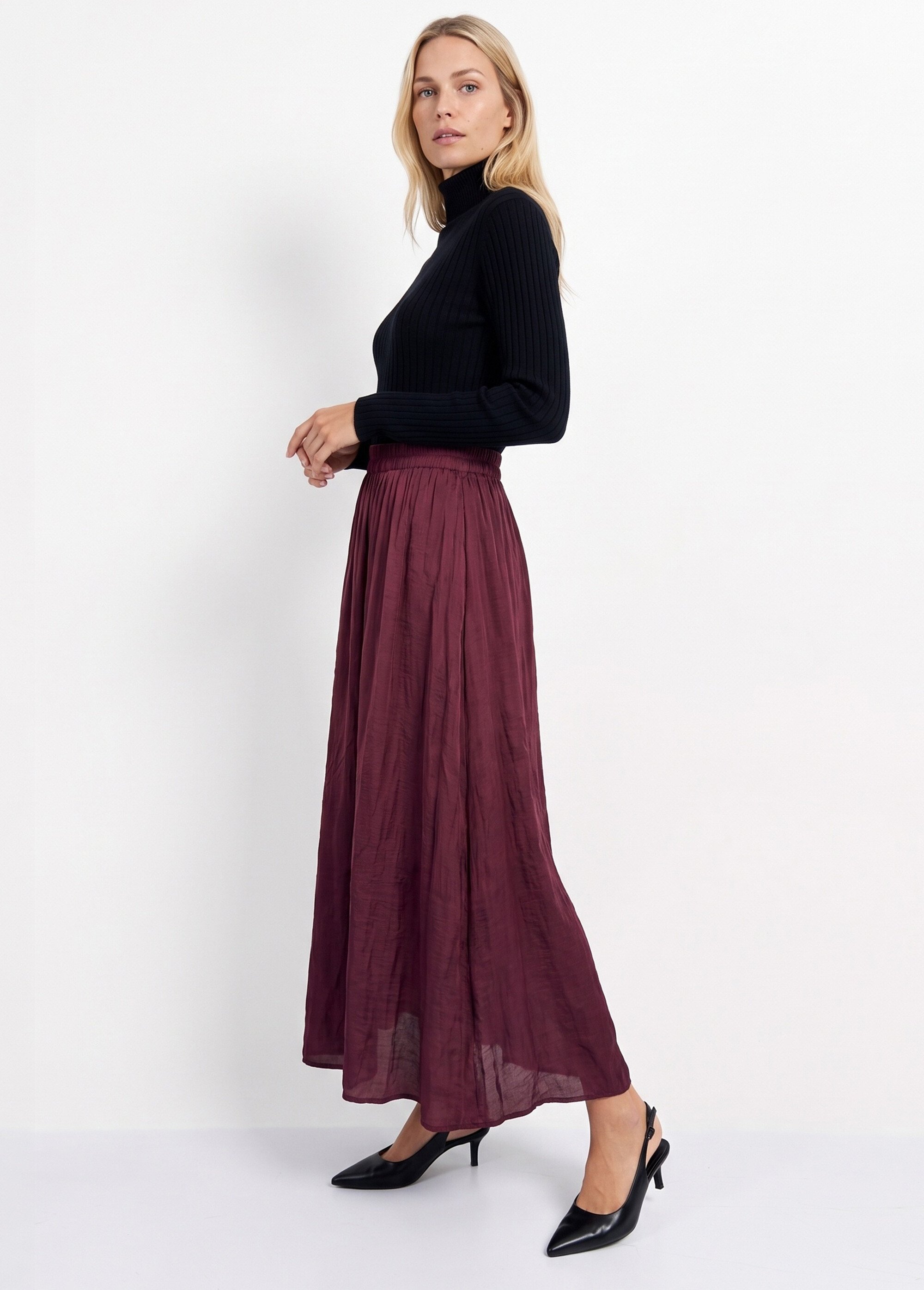 Jupe longue fluide, taille élastiquée Femme Rouge IA-C2273 MV1