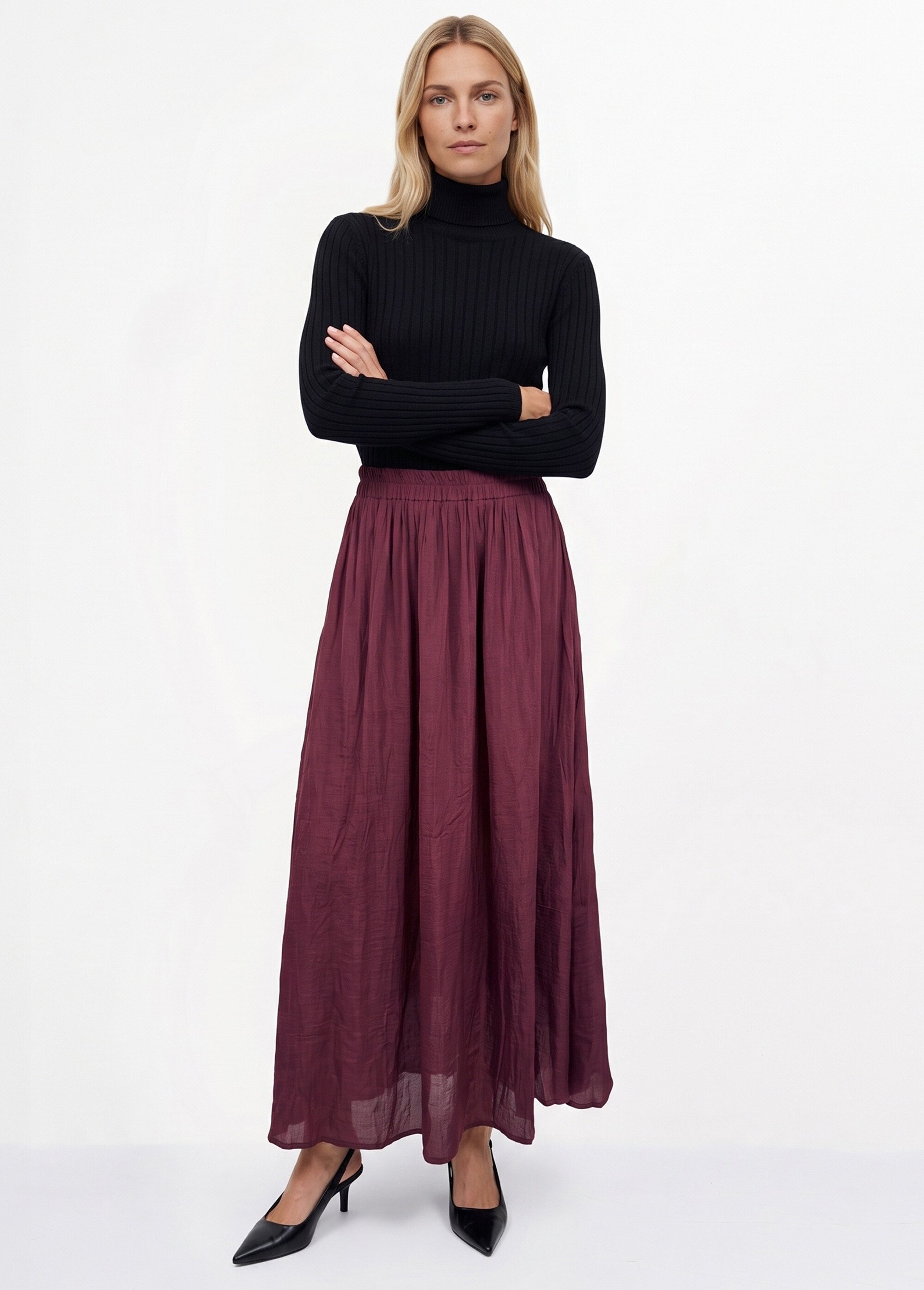 Jupe longue fluide, taille élastiquée Femme Rouge IA-C2273 SI1
