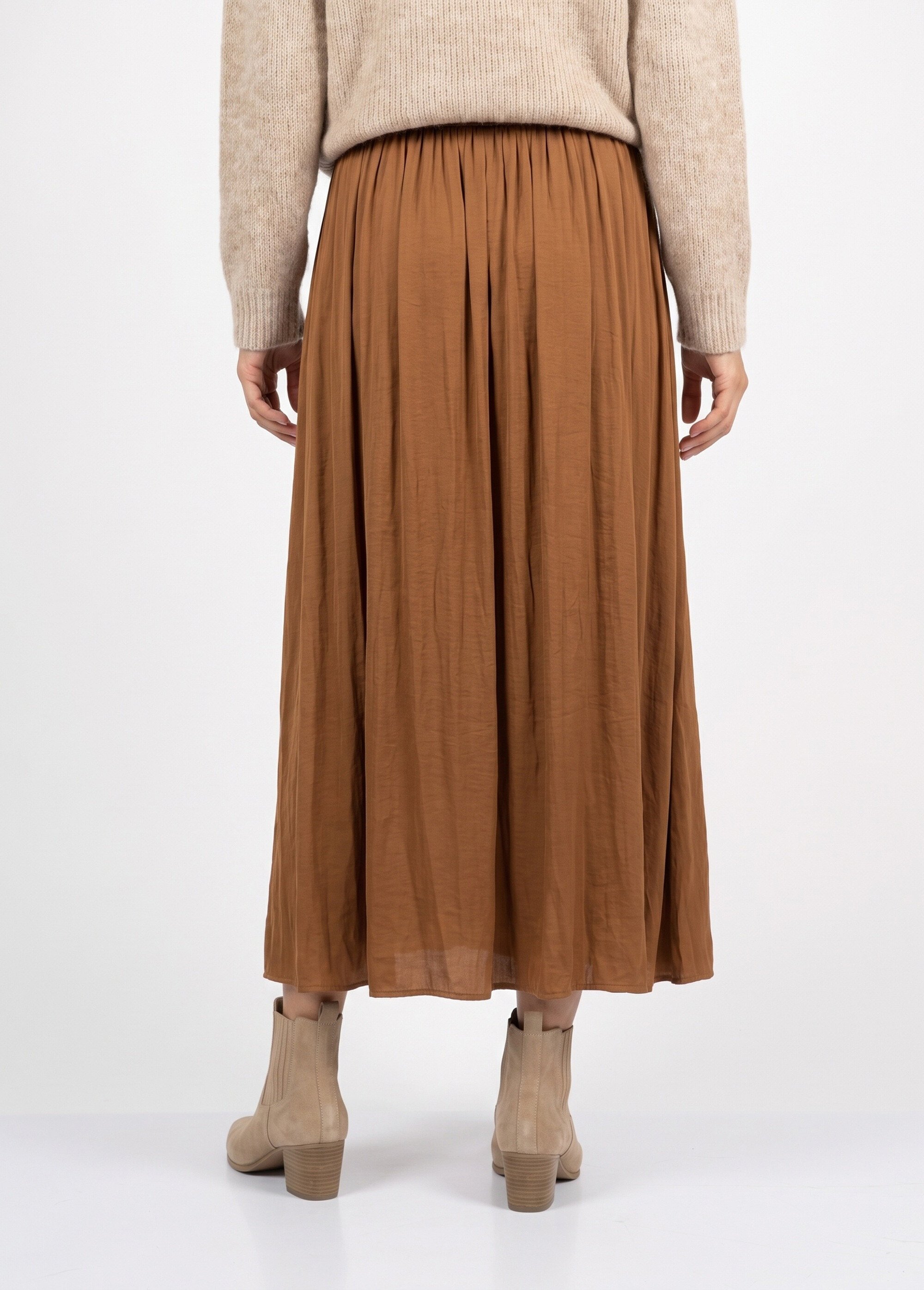 Jupe longue fluide, taille élastiquée Femme Marron IA-C2273 DO1