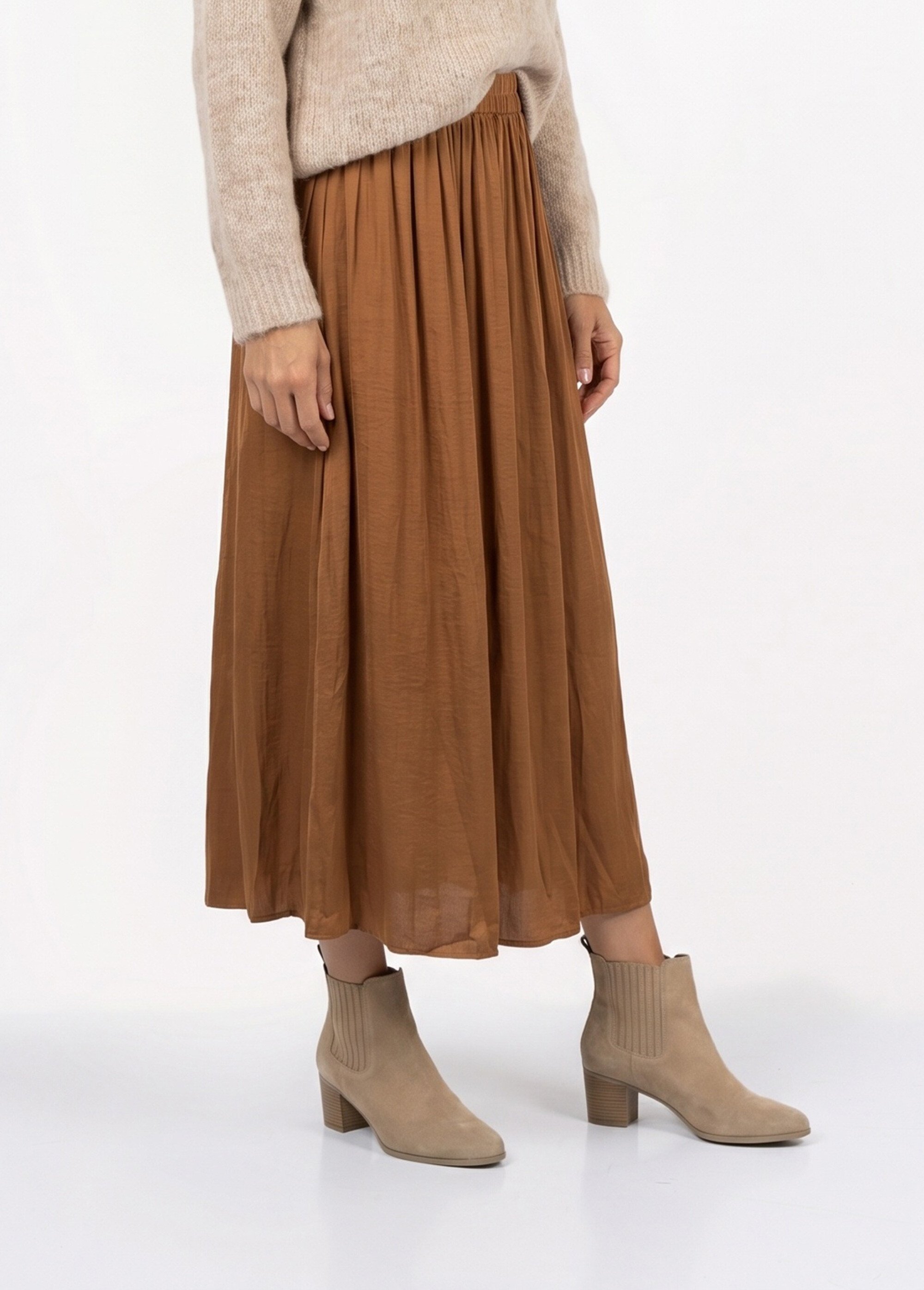 Jupe longue fluide, taille élastiquée Femme Marron IA-C2273 DR1