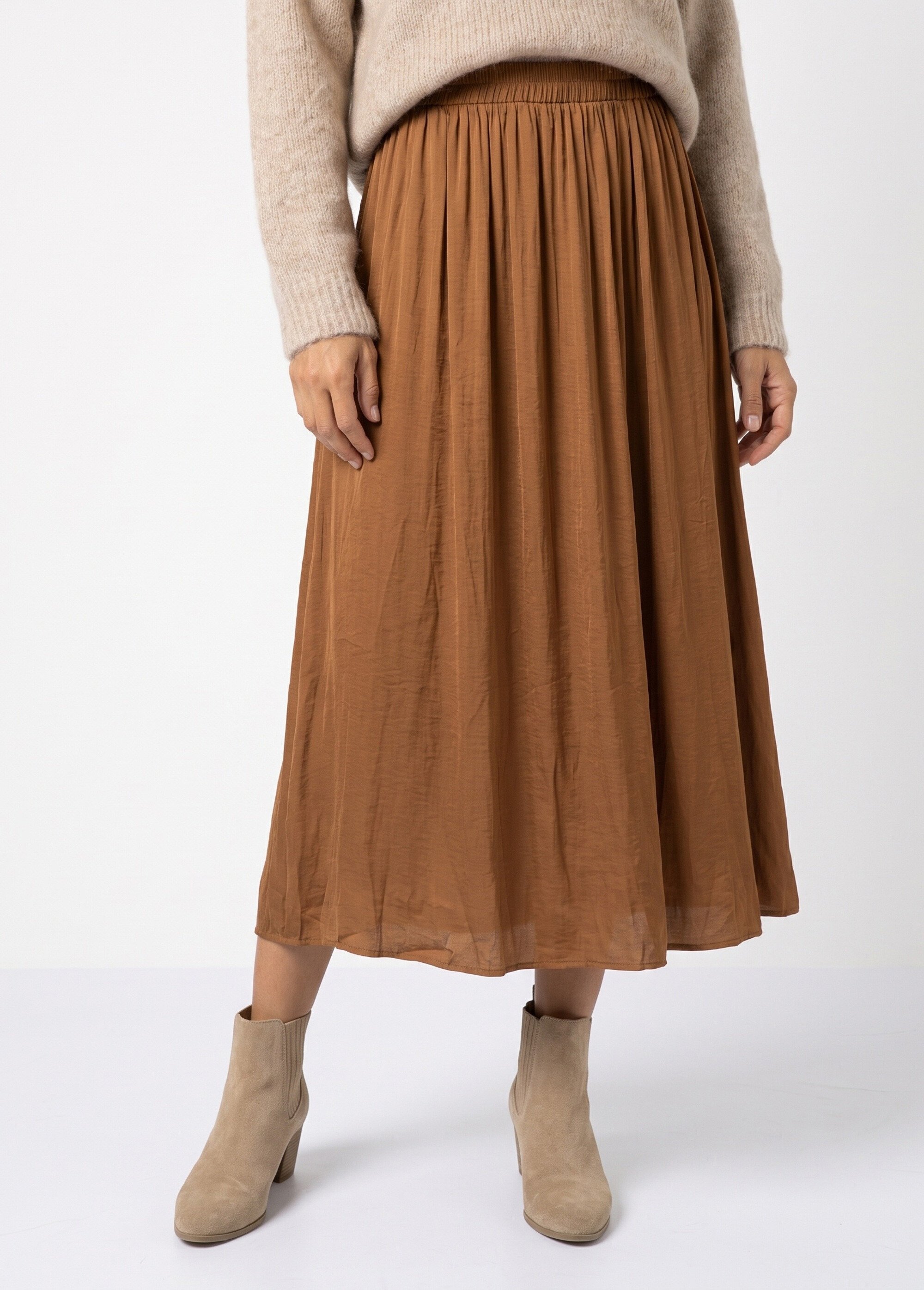 Jupe longue fluide, taille élastiquée Femme Marron IA-C2273 FA1