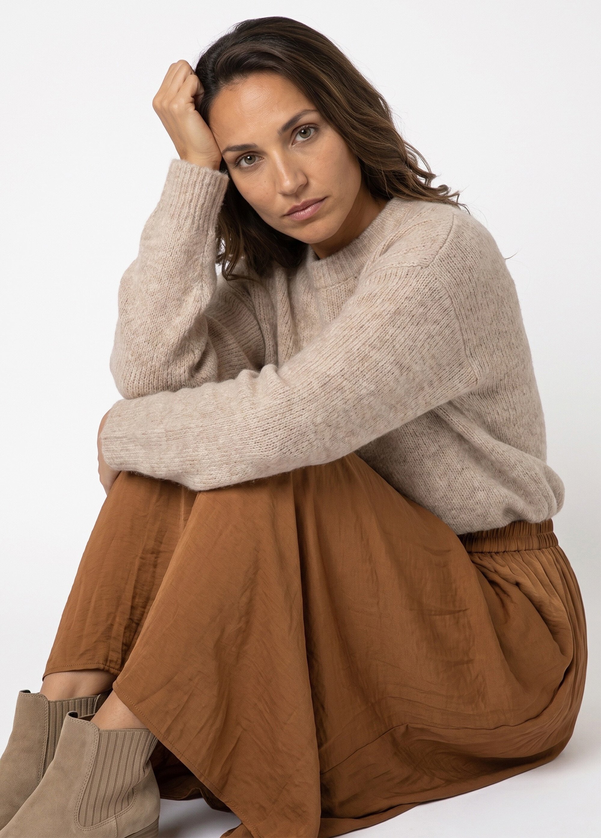 Jupe longue fluide, taille élastiquée Femme Marron IA-C2273 MV1