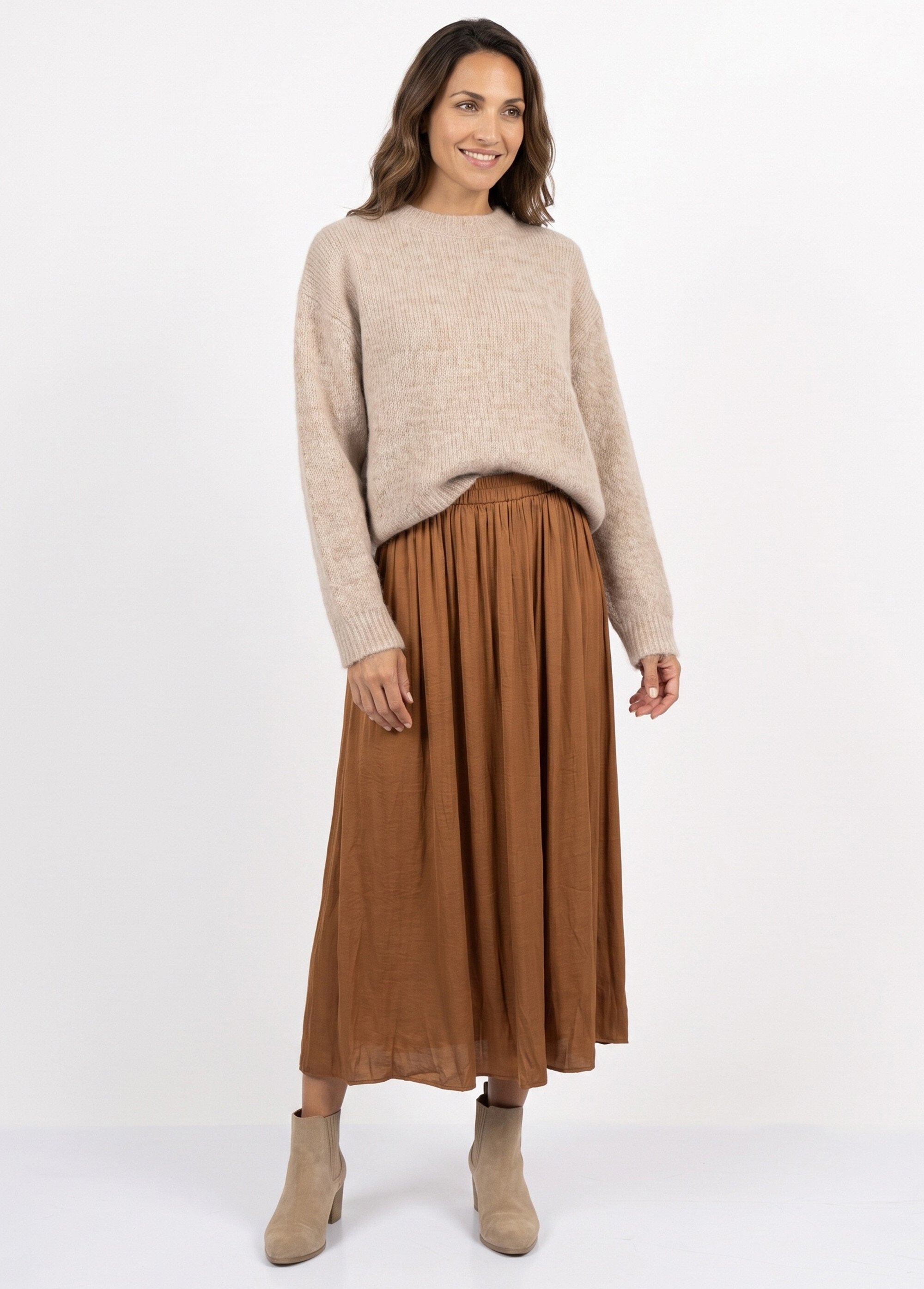 Jupe longue fluide, taille élastiquée Femme Marron IA-C2273 SI1