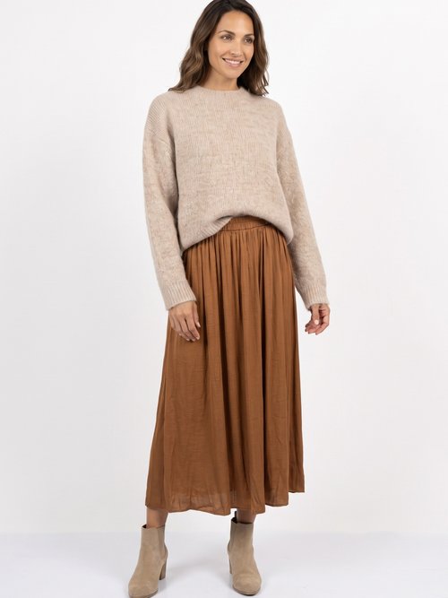 Jupe longue fluide, taille élastiquée Femme Marron IA-C2273 SI1